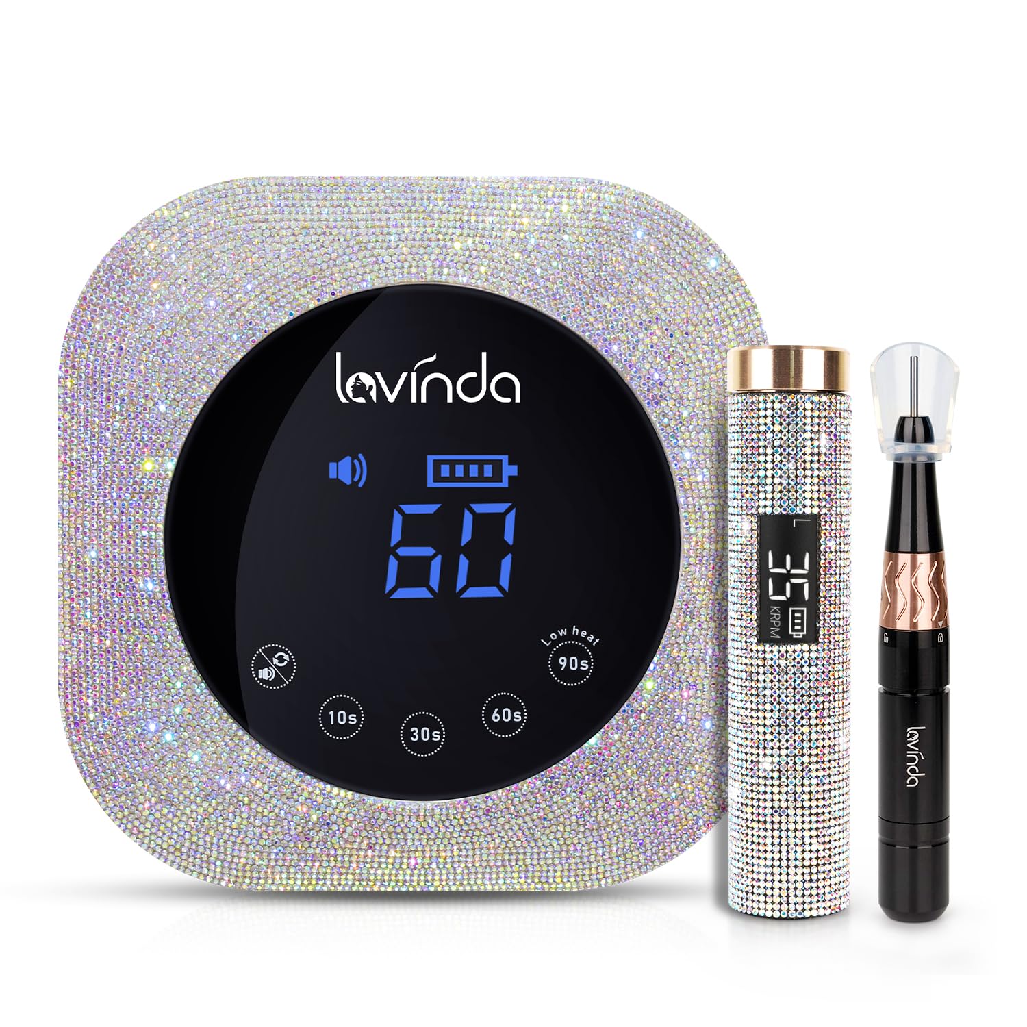 Lavinda Diamond Serise – Lámpara de uñas inalámbrica con diamantes de imitación brillantes, 35000 rpm, taladro de uñas portátil eléctrico profesional