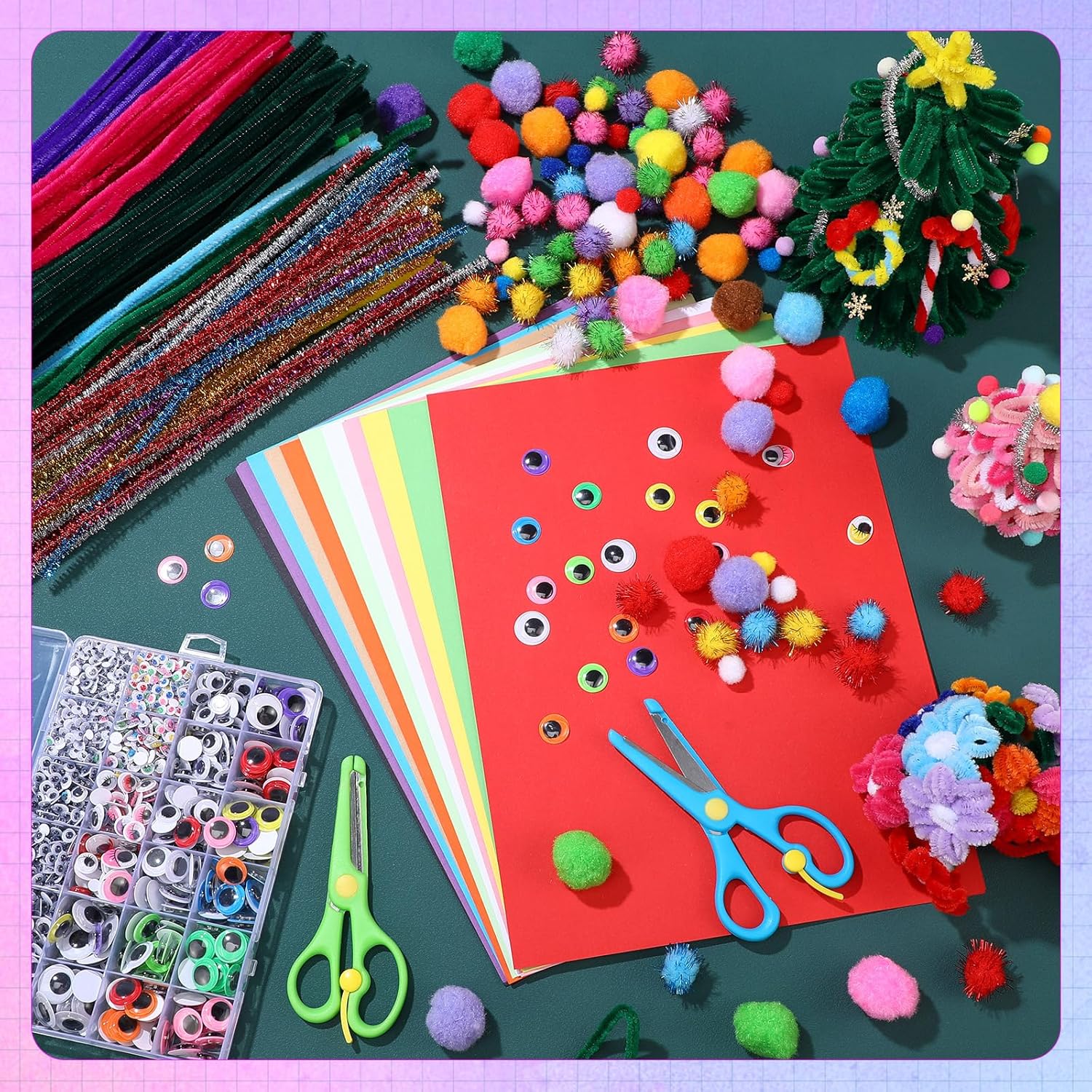 Liliful 5522 piezas de suministros de arte y manualidades para niños pequeños, incluye limpiapipas, pompones, papel colorido, ojos pegajosos,