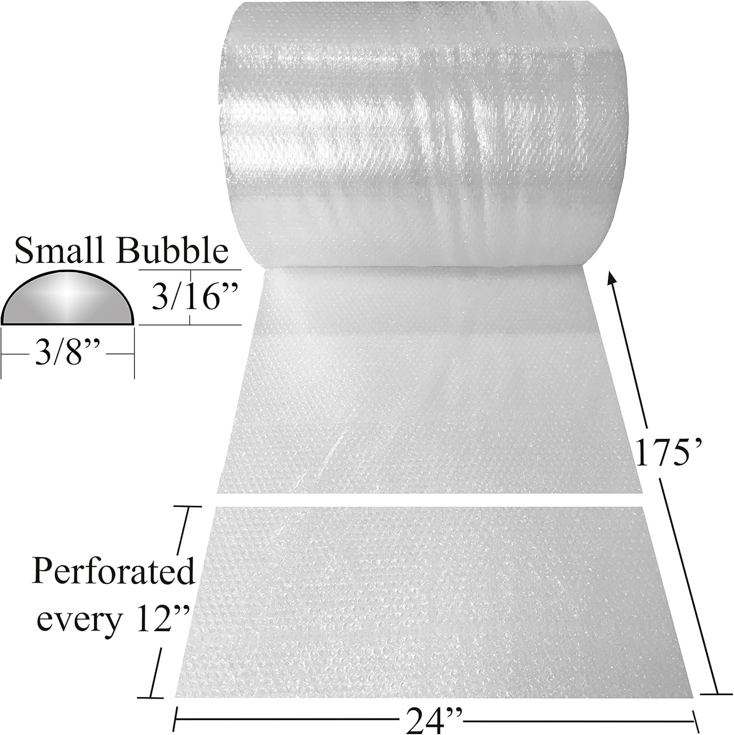 Embalaje protector de burbujas  Pequeño 316 pulgadas (24 pulgadas de ancho x 175 pies de largo)