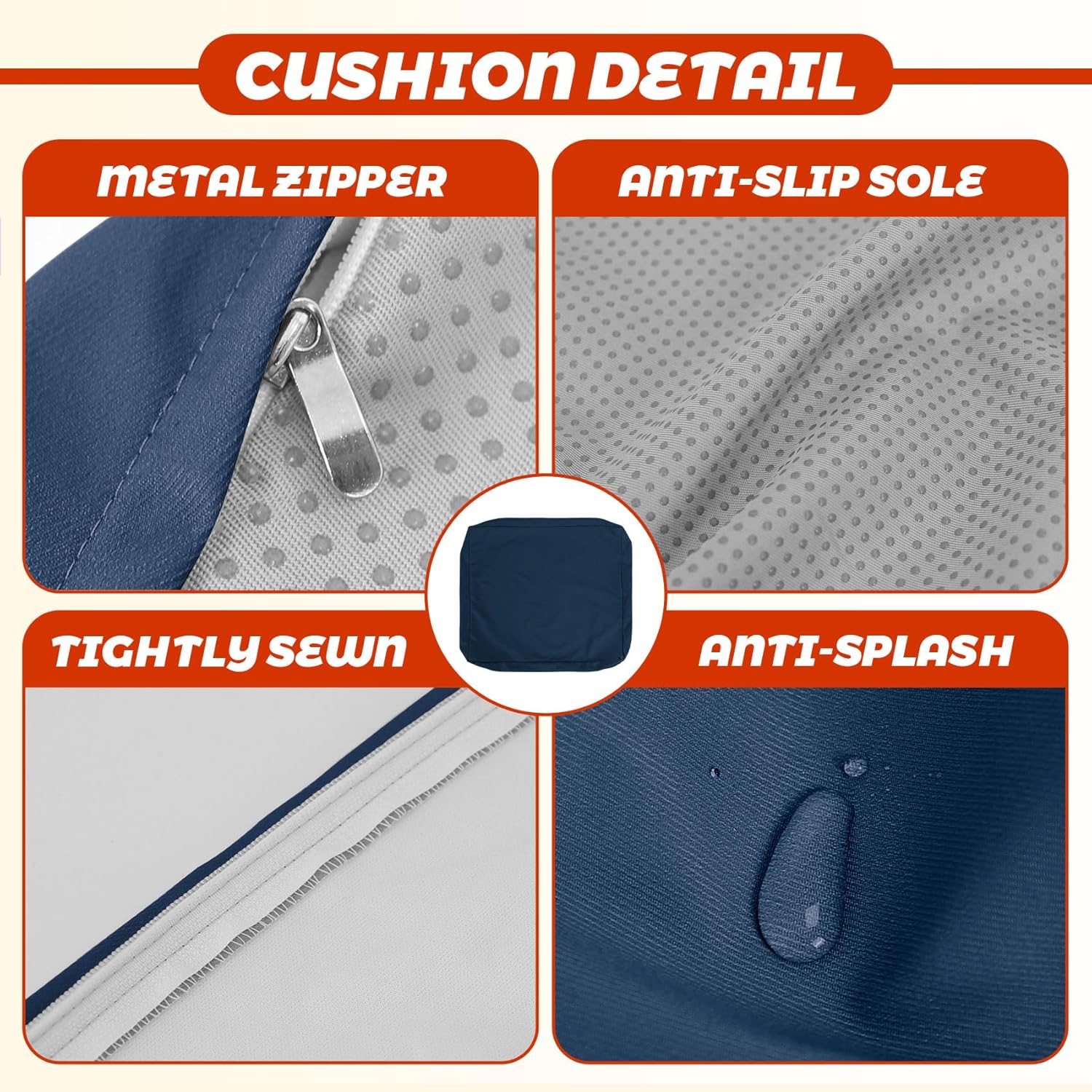 mudilun Fundas de cojín impermeables para exteriores, 24 x 24 x 4 pulgadas, antideslizantes, para muebles de patio, interiores, con cremallera,