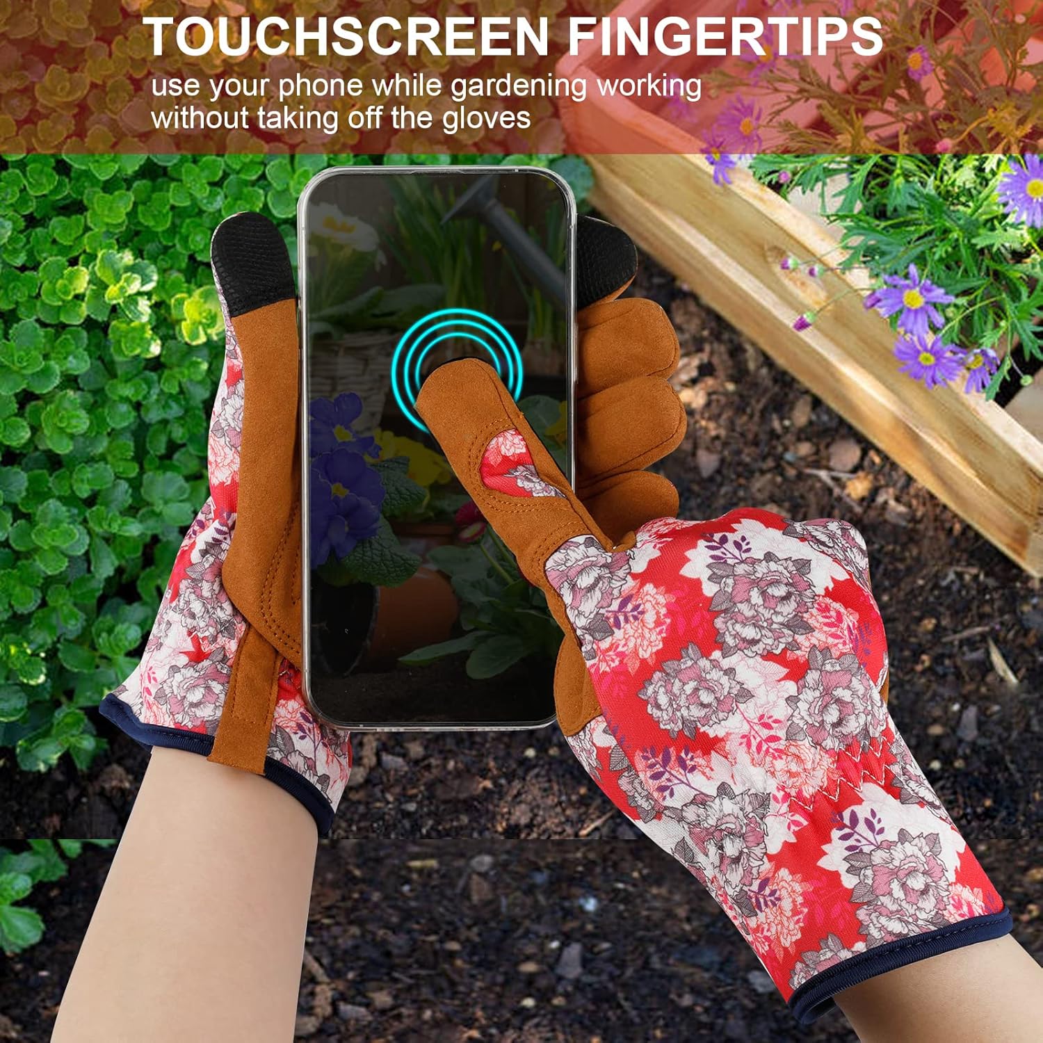 Guantes de jardinería de cuero para mujer, a prueba de espinas, guantes de jardín para pantalla táctil, guantes de trabajo, regalos, L