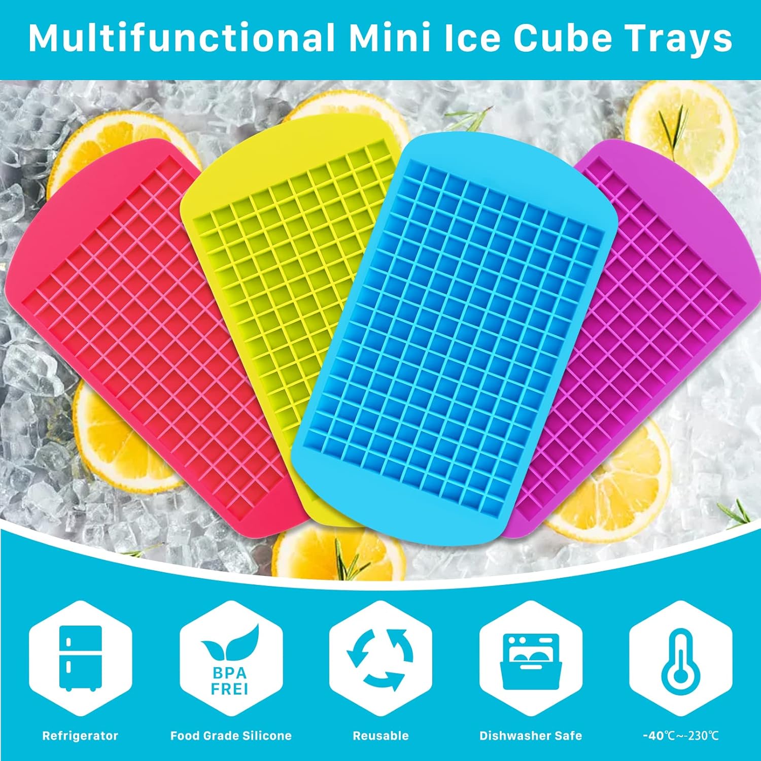 Paquete de 4 mini bandejas para cubitos de hielo, 640 moldes de silicona pequeños para cubitos de hielo, mini bandeja de hielo flexible de fácil