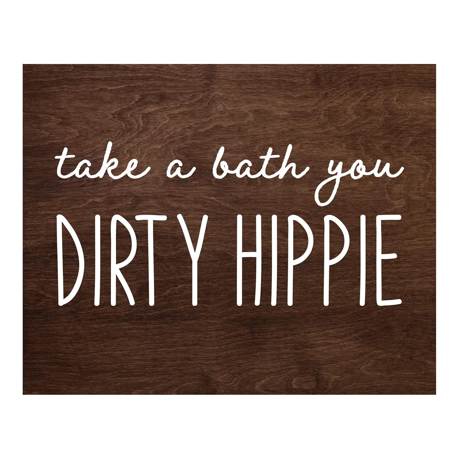 Take A Bath – Funny Bathroom Wall Decor Art, Our Rustic Typographic Wood Replica Wall Art Print Sign is Great Humorous Gift for Home & Guest