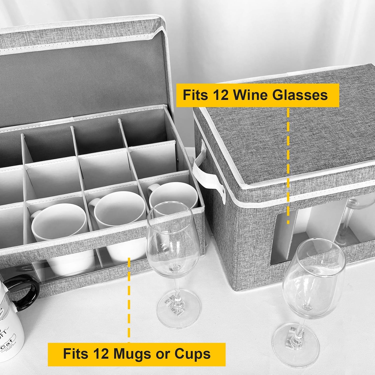 Contenedores de almacenamiento de China  Caja de almacenamiento para copas de vino y taza de café con divisores, recipientes de almacenamiento de