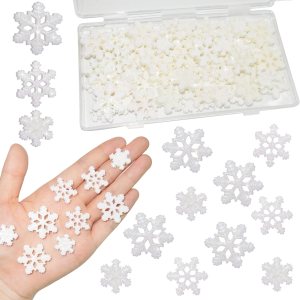 HADDIY Pequeños copos de nieve para manualidades, 60 piezas de mini copos de nieve de plástico con purpurina blanca para adornos de Navidad y HADDIY Pequeños copos de nieve para manualidades, 60 piezas de mini copos de nieve de plástico con purpurina blanca para adornos de Navidad y