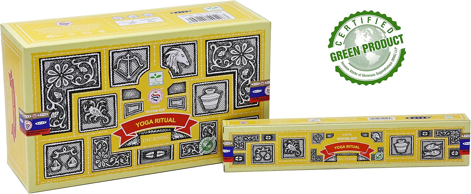 EARTH Satya Super Hit Yoga Ritual Varillas de incienso de 15 GMS (paquete de 12) (certificado verde) Agarbatti indio perfumado enrollado a mano,