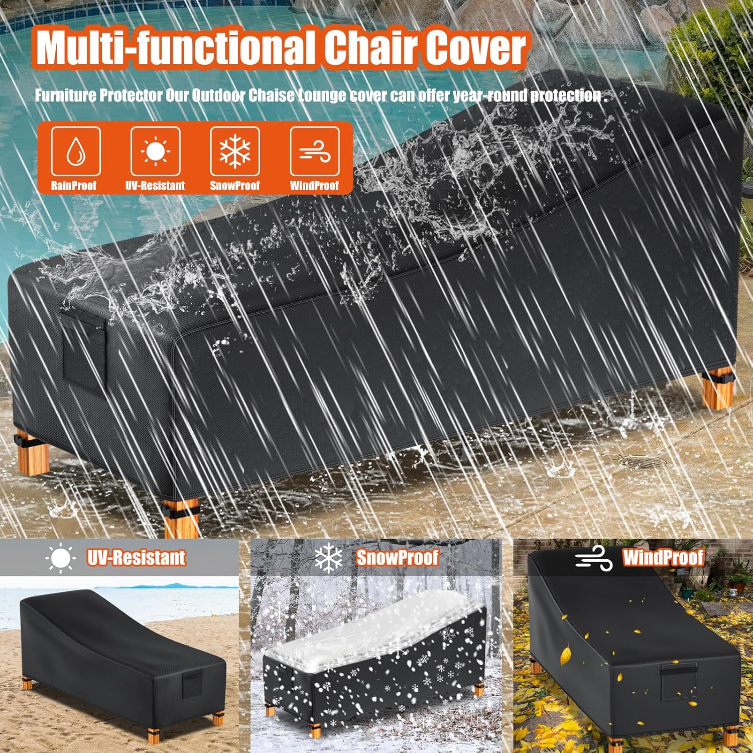 Easy-Going – Funda impermeable para tumbona de patio, resistente a todo tipo de clima, con ventilación de aire, 68 pulgadas de largo x 30 pulgadas