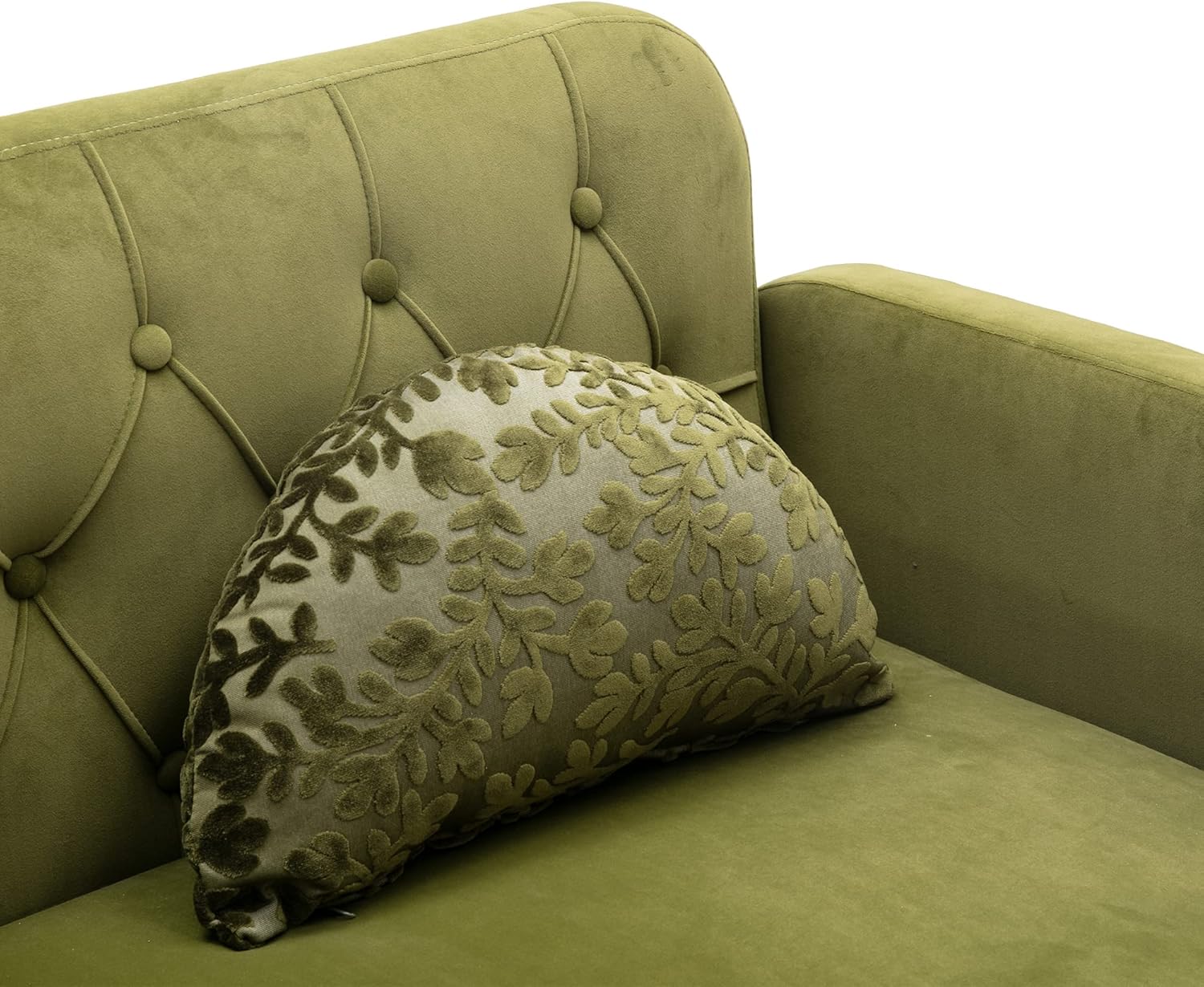 Sofá biplaza verde de terciopelo, sofá pequeño para dormitorio, sofá con pies de metal, 2 almohadas incluidas