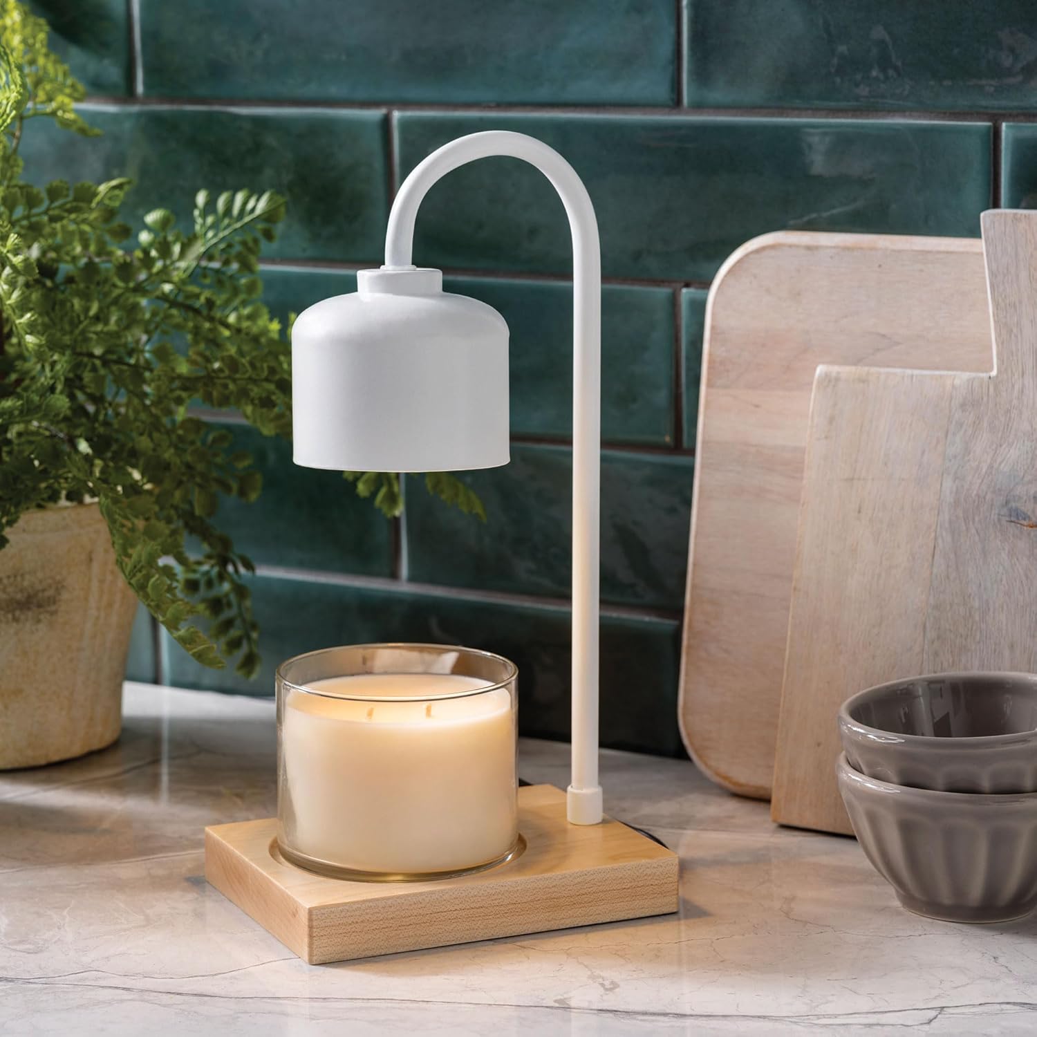 CANDLE WARMERS ETC. Lámpara calentadora de velas arqueadas para derretir velas de arriba hacia abajo, color blanco