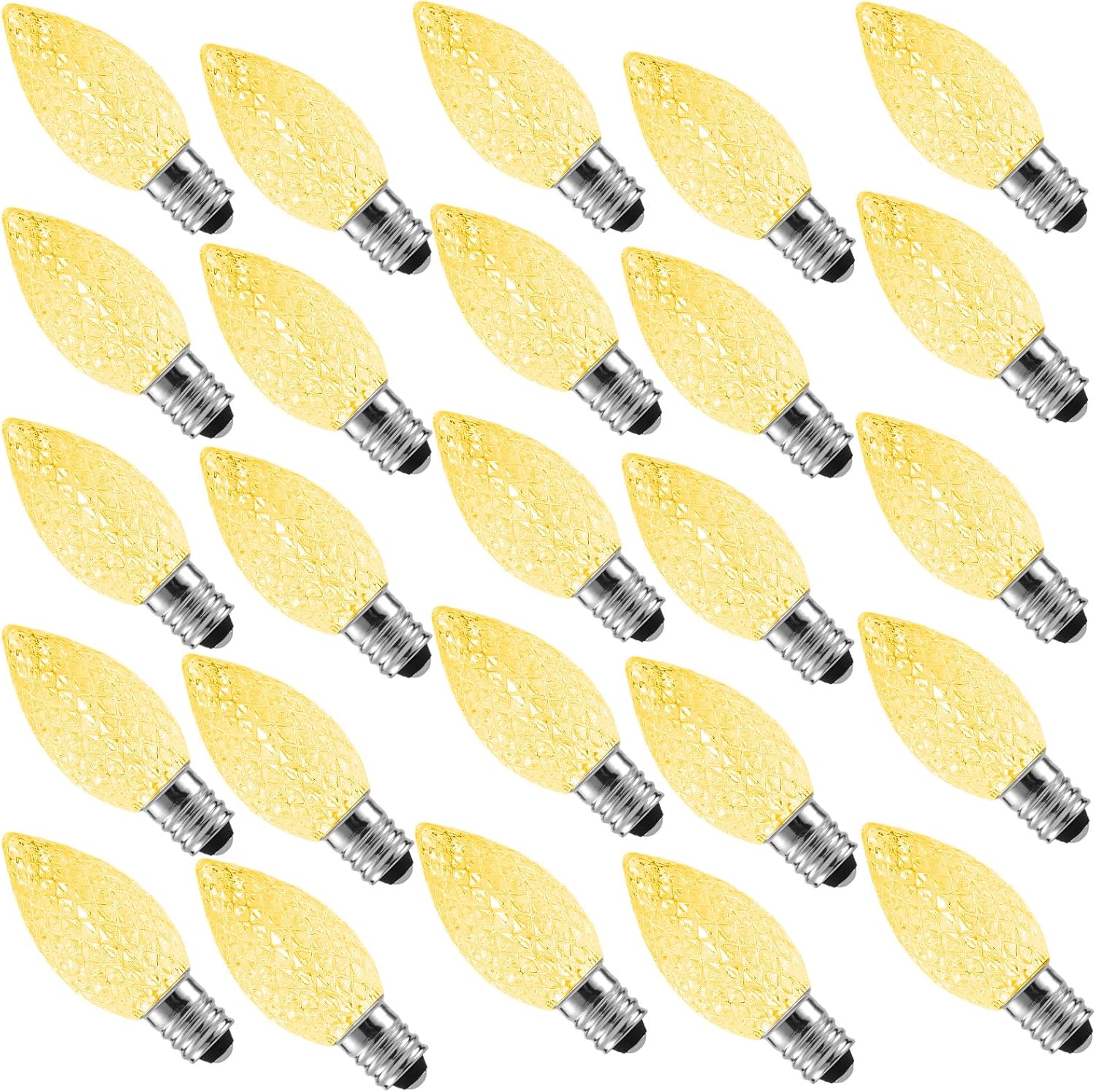 Paquete de 50 bombillas de repuesto de luz de Navidad C7, bombilla de grado comercial de 0.6 W, 2700 K cálidas, bombillas de candelabro E12 para