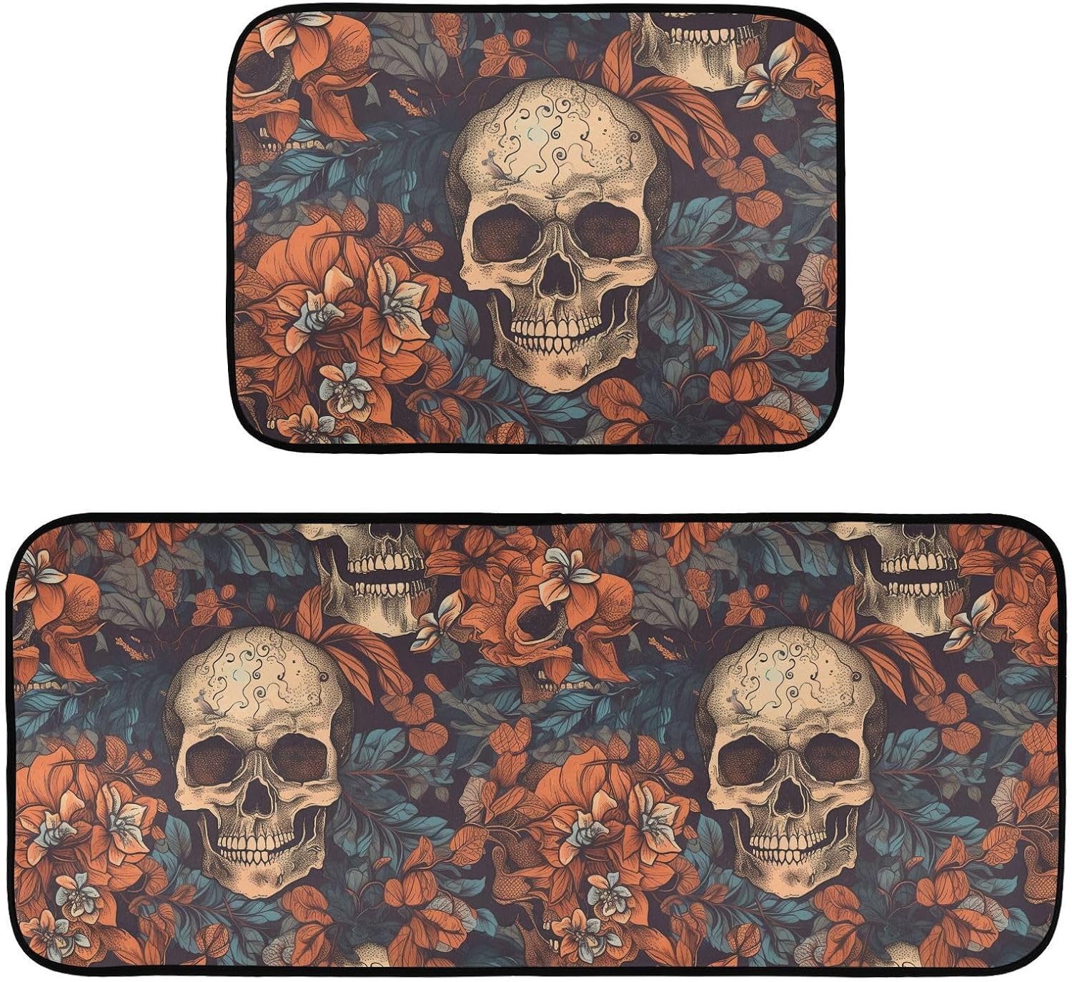 NFMILI Tapete de cocina, 2 unidades (patrón de calavera), acolchado, antifatiga, impermeable, antideslizante, tapete de cocina ergonómico, cómodo,