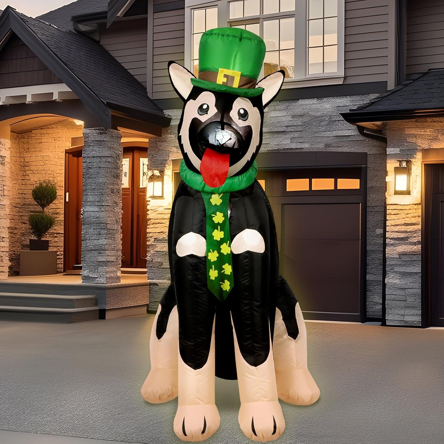 Glimin Perro pastor alemán inflable de 5 pies con luz LED gigante iluminado, decoración inflable de pastor alemán para vacaciones, patio, exterior,