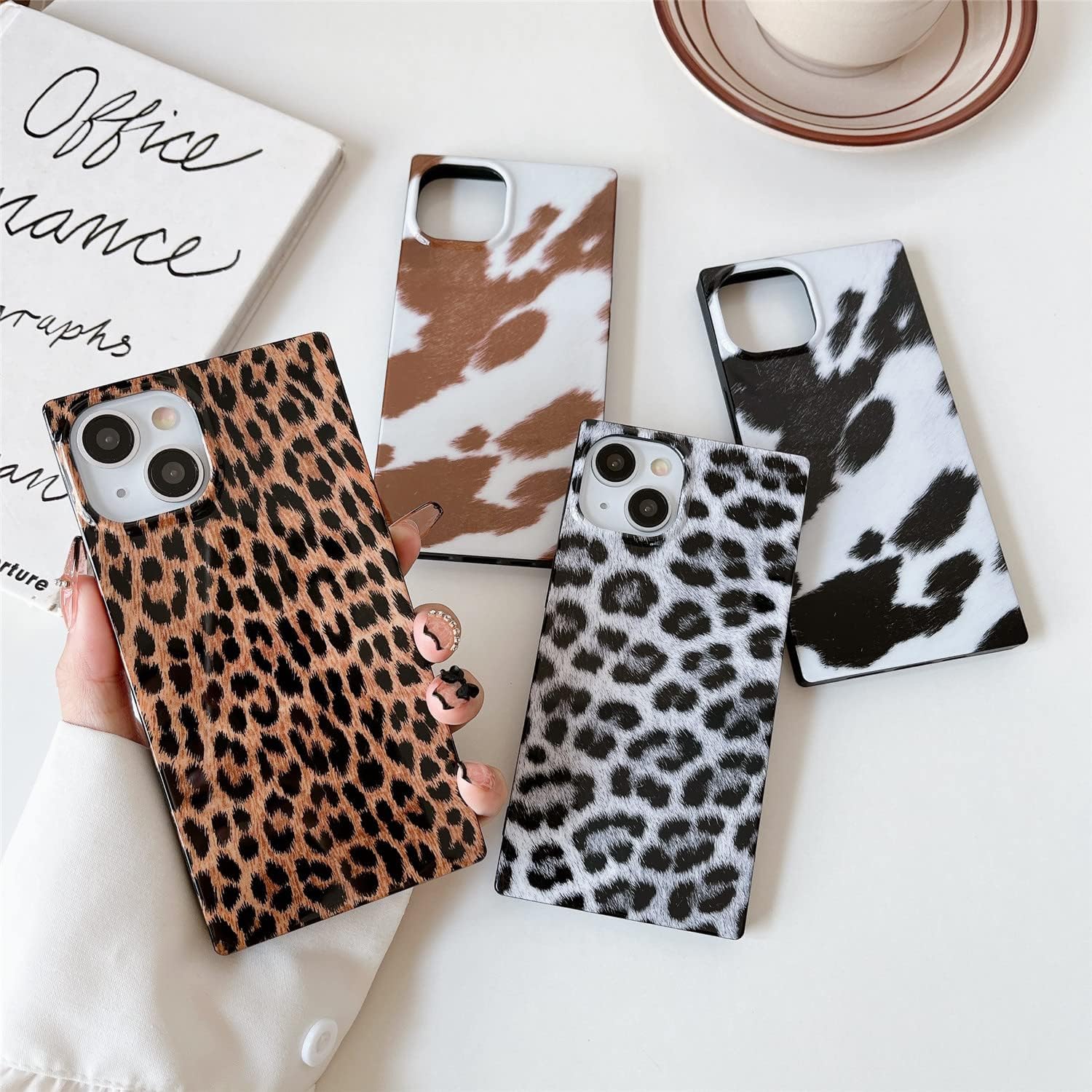 Cocomii Funda cuadrada diseñada para iPhone 13 Pro Max, compatible con MagSafe, delgada, brillante, bronceado y blanco, estampado animal de moda,