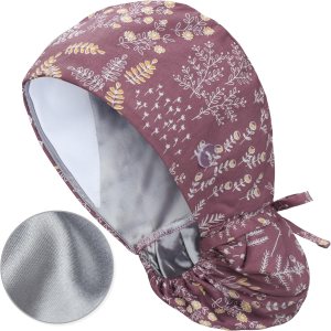 QBA Gorra de trabajo ajustable con botón, gorro de trabajo de algodón forrado de satén, banda para el sudor, vendaje elástico para atar en la QBA Gorra de trabajo ajustable con botón, gorro de trabajo de algodón forrado de satén, banda para el sudor, vendaje elástico para atar en la