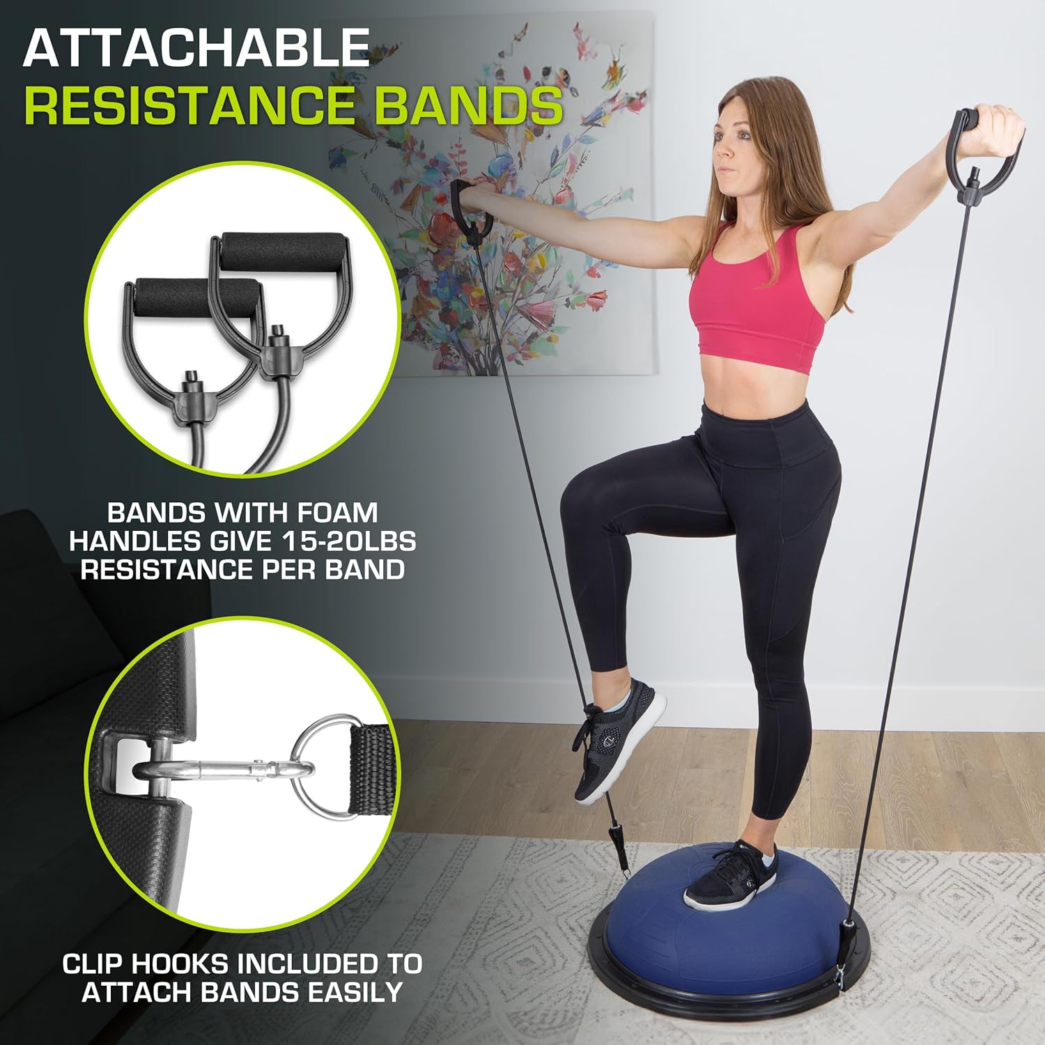 ProsourceFit Equilibrio Entrenador Estabilidad Ejercicio Media Bola con Bandas de Resistencia y Bomba para Yoga Aeróbicos en el Hogar Gimnasio