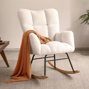 Virabit Mecedora para guardería, respaldo alto, sillón reclinable moderno para sala de estar, dormitorio, lectura acogedora, color beige Virabit Mecedora para guardería, respaldo alto, sillón reclinable moderno para sala de estar, dormitorio, lectura acogedora, color beige