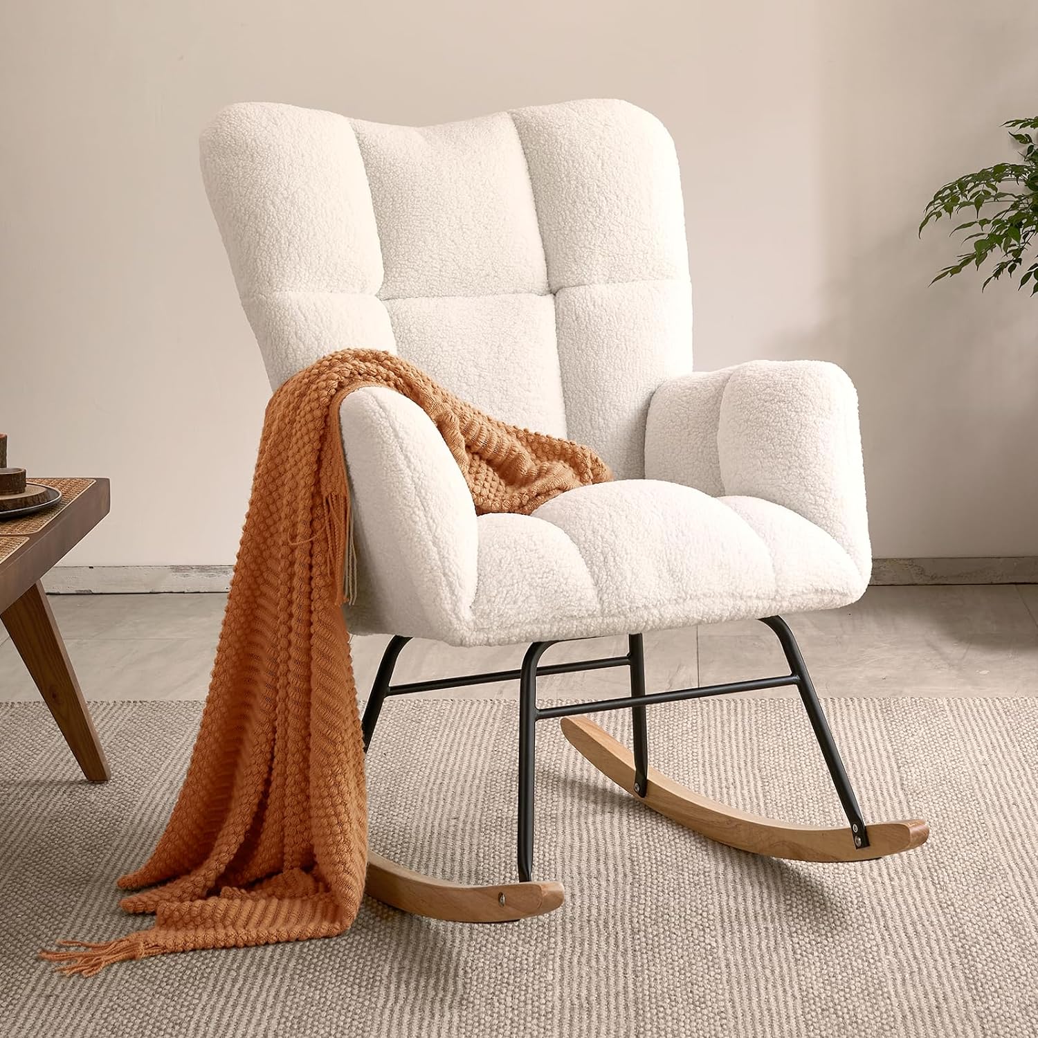 Virabit Mecedora para guardería, respaldo alto, sillón reclinable moderno para sala de estar, dormitorio, lectura acogedora, color beige