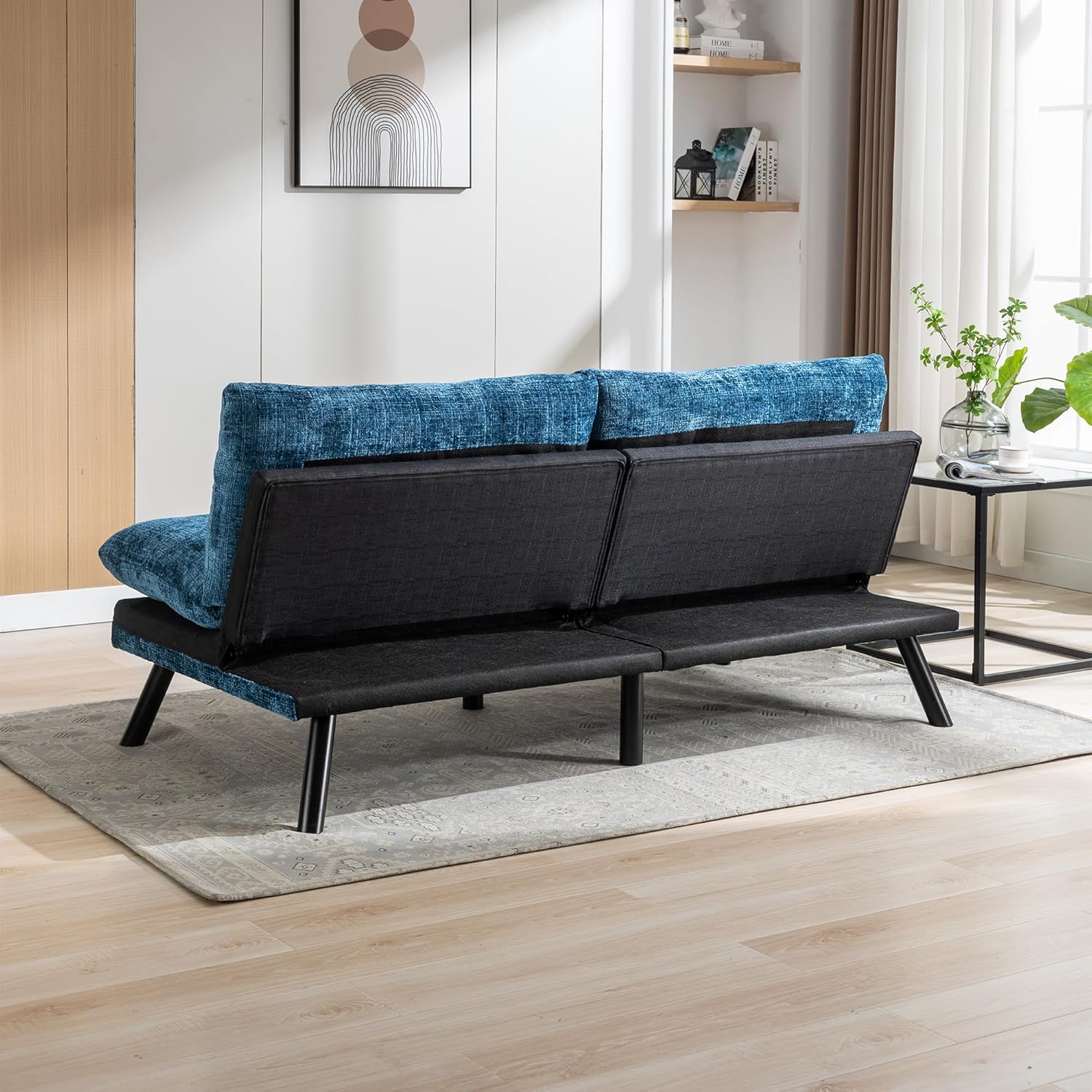 Anwick Sofá cama convertible ajustable, sofá biplaza futón con chenilla transpirable, patas de metal y salón ajustable, perfecto para espacios de