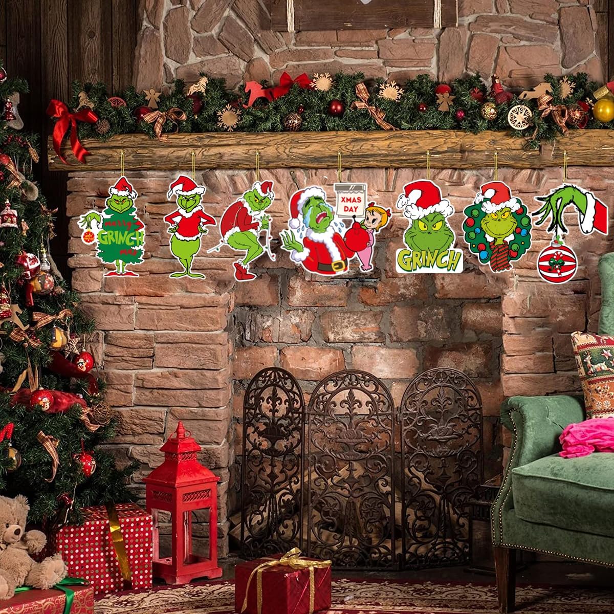 24 piezas de decoración de árbol de Navidad de Grinch, adorno colgante para árbol de Navidad, monstruo verde, decoraciones de Navidad, decoración de