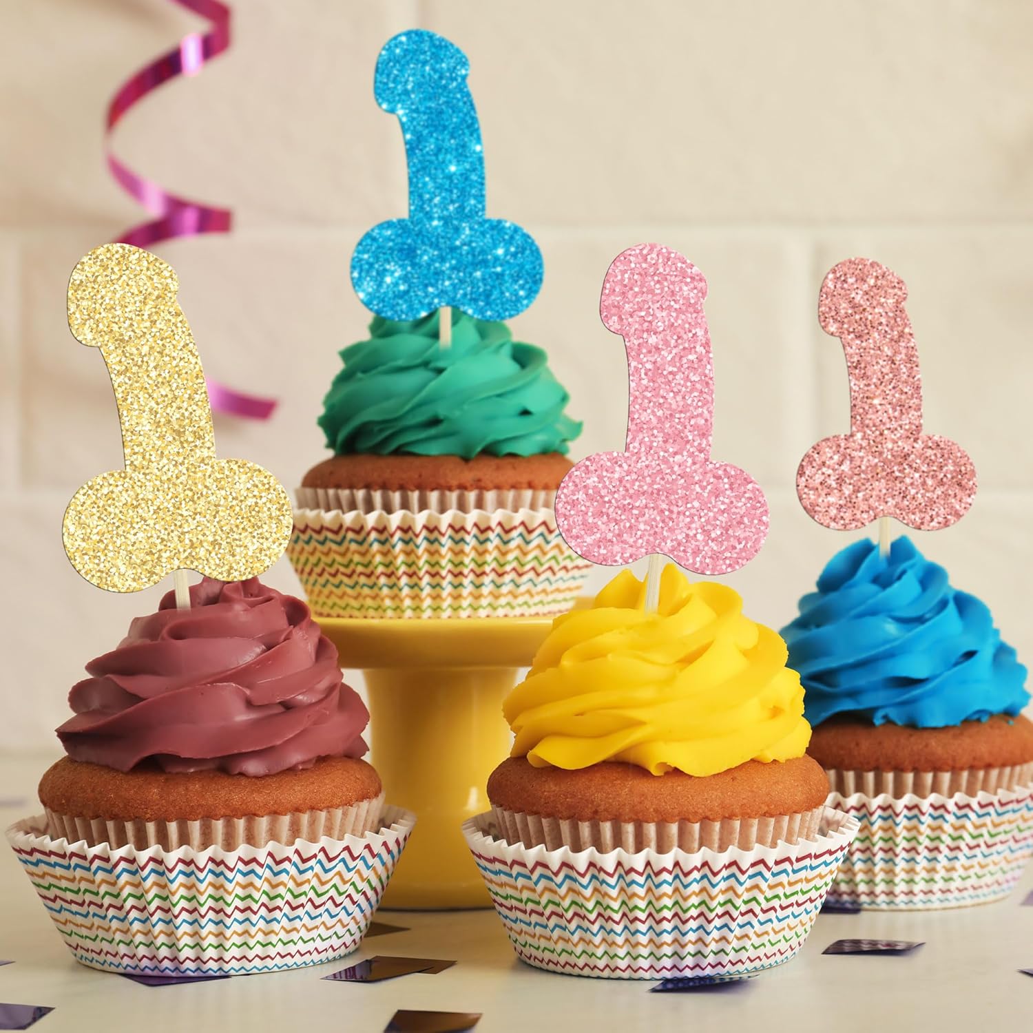 Gyufise 24 piezas de decoración de cupcakes con purpurina colorida para despedida de soltero para boda, compromiso, despedida de soltera, despedida