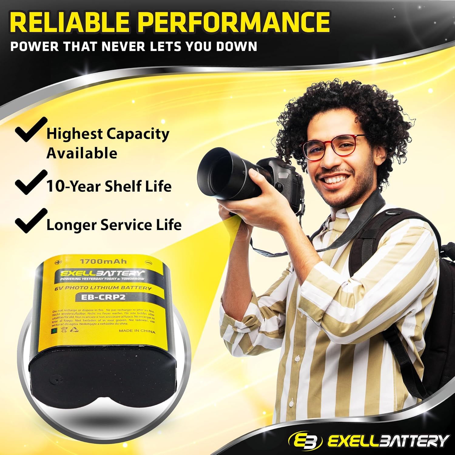 EXELL CR-P2 6V 1700mAh (mayor capacidad en el mercado) Batería de litio compatible con cámaras digitalesanalógicas, accesorios