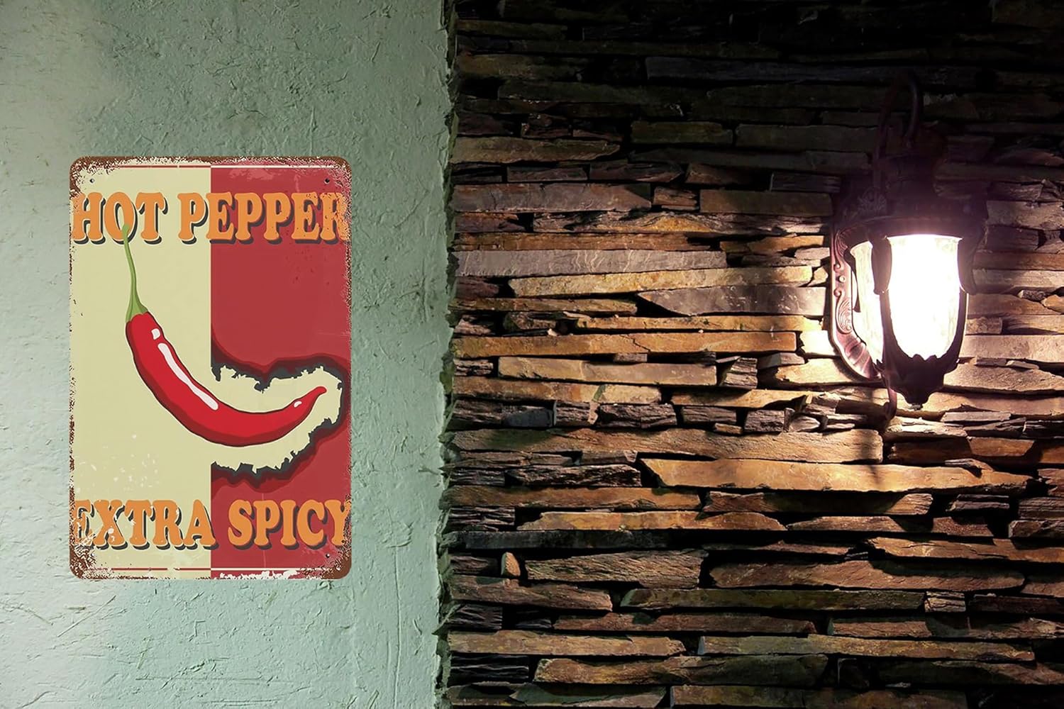 Cartel de metal de 8 x 12 pulgadas, vintage, extra picante, decoración de pared retro, acuarela de granja, ají rojo fresco, letrero de lata retro