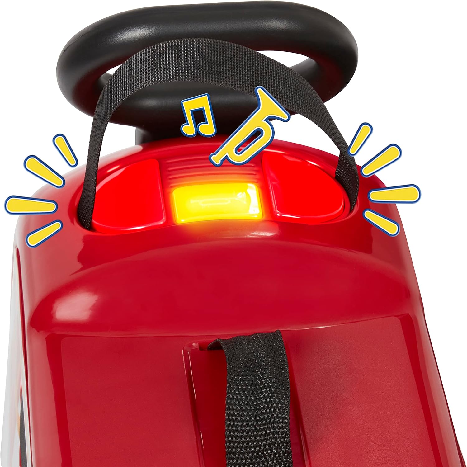 Radio Flyer Camión de bomberos Happy Trav’ler 3 en 1 con luces y sonidos, juguete para llevar, almacenamiento de mano para niños pequeños, edades de