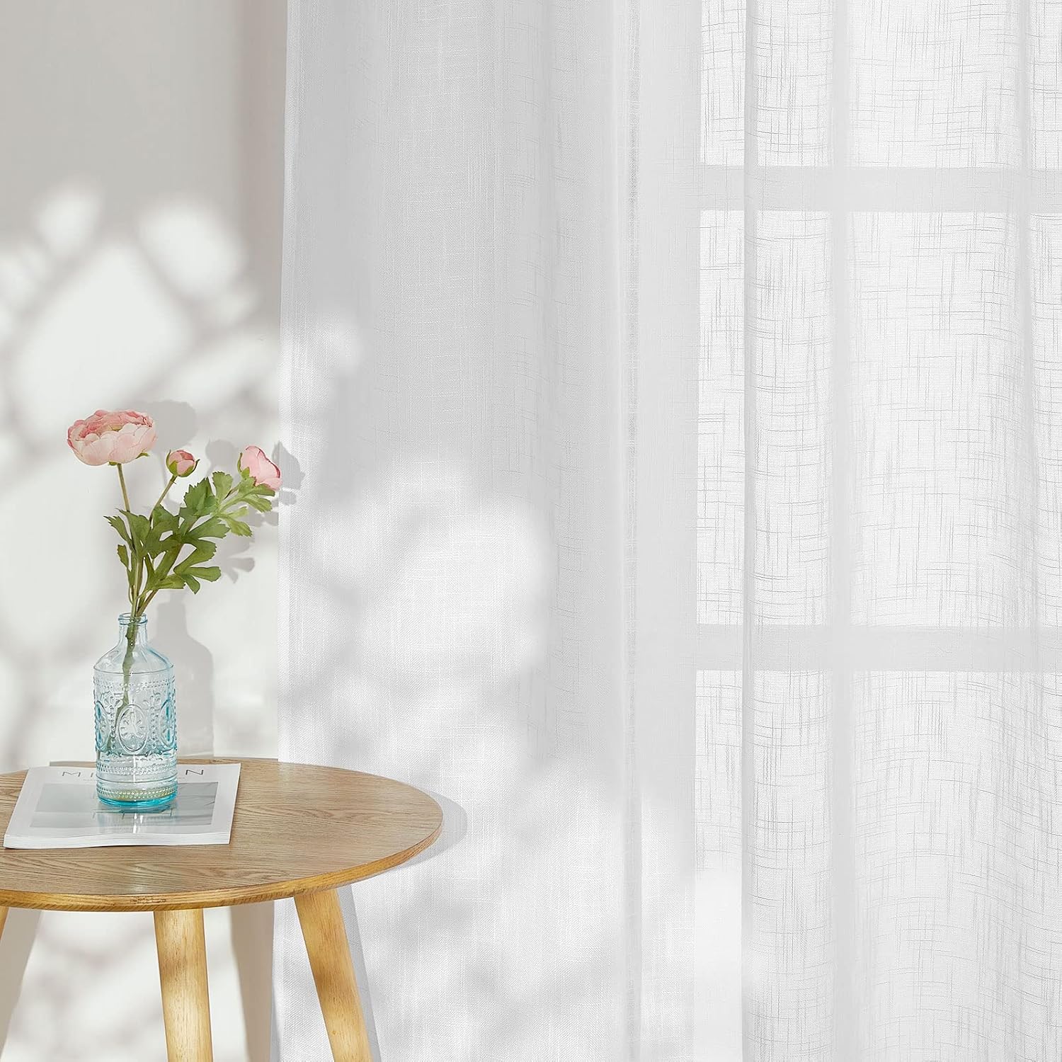 PONY DANCE – Cortinas transparente con apariencia de lino, con ojales