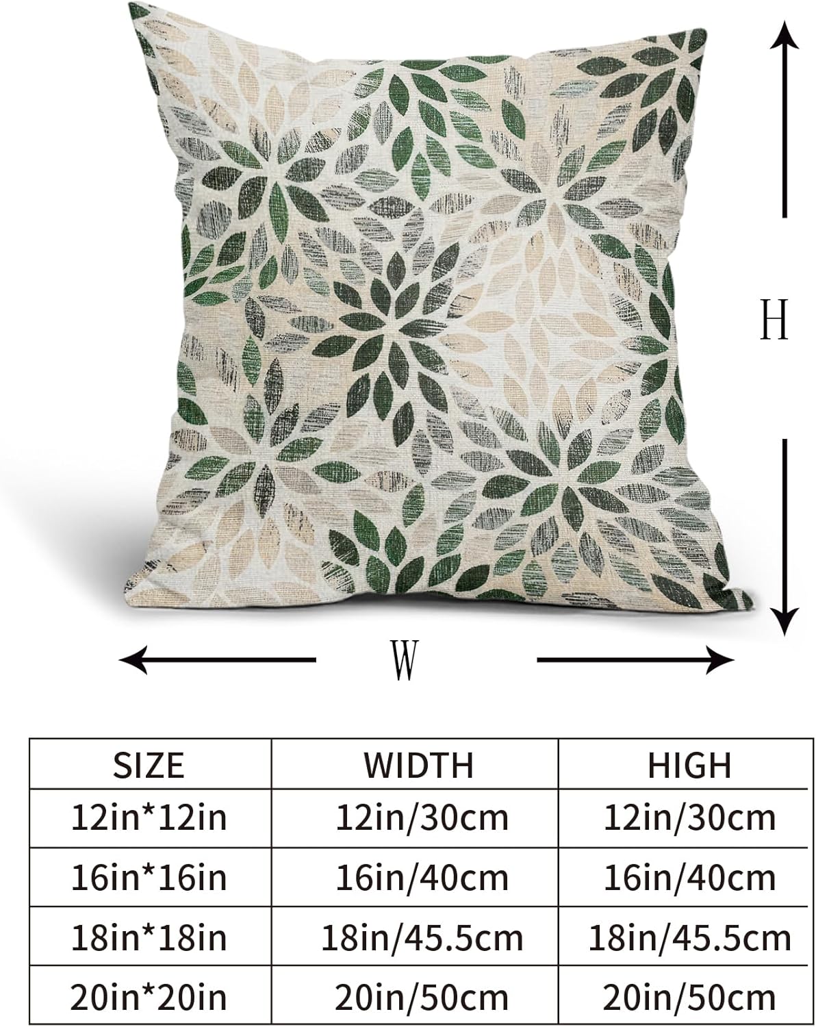 Juego de 2 fundas de almohada de dalia verde de 18 x 18 pulgadas, fundas de almohada cuadradas decorativas de flores geométricas rústicas, fundas de