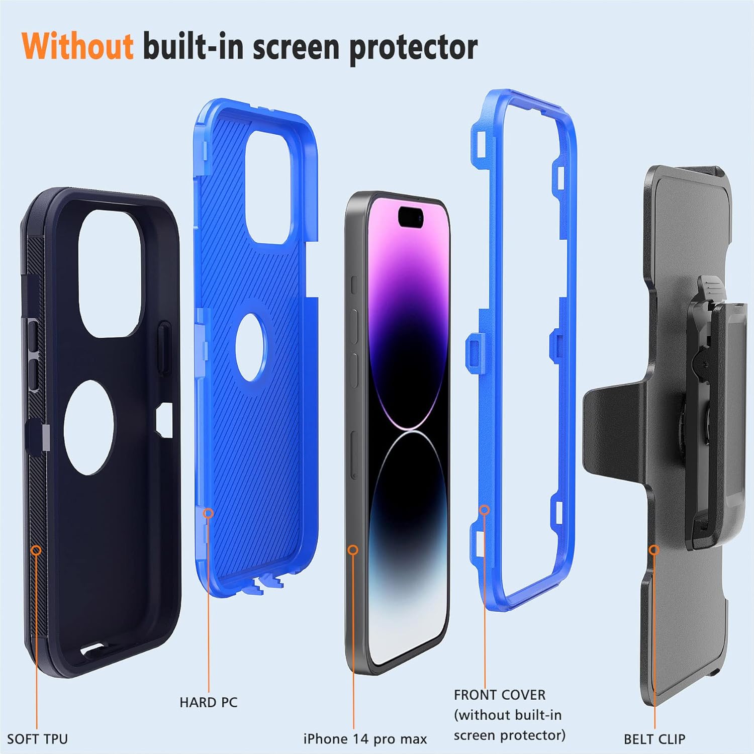 NIFFPD Funda diseñada para Apple iPhone 14 Pro Max con clip para cinturón y soporte, carcasa resistente de cuerpo completo con 2 protectores de