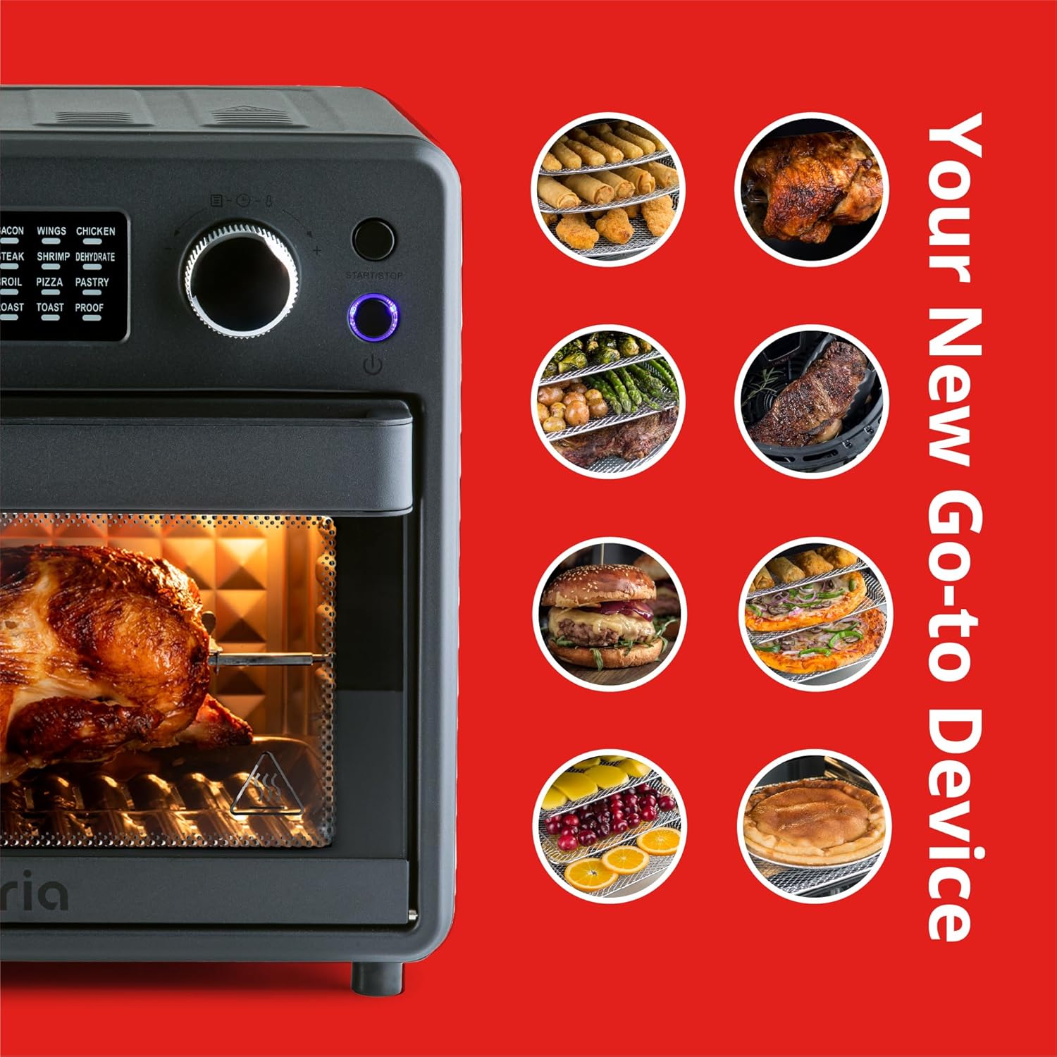 Ariawave – Mini freidora de aire y horno tostador de 16 cuartos de galón, multifuncional con 15 ajustes preestablecidos, freír, hornear, asar,