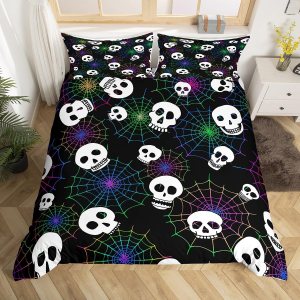 Juego de ropa de cama con temática de Halloween, tamaño Queen, funda de edredón de calavera de azúcar para niños, niñas, adolescentes, tela de Juego de ropa de cama con temática de Halloween, tamaño Queen, funda de edredón de calavera de azúcar para niños, niñas, adolescentes, tela de