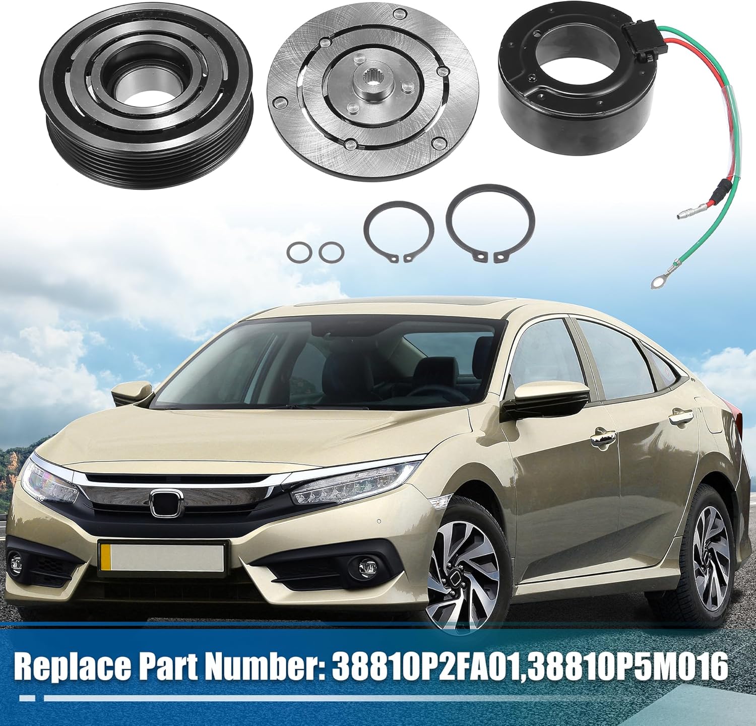 X AUTOHAUX Juego de embrague del compresor de CA para Honda Civic 1.7L 2001 2002 2003 2004 2005 AC Embrague Reparación Asamblea Reemplazar
