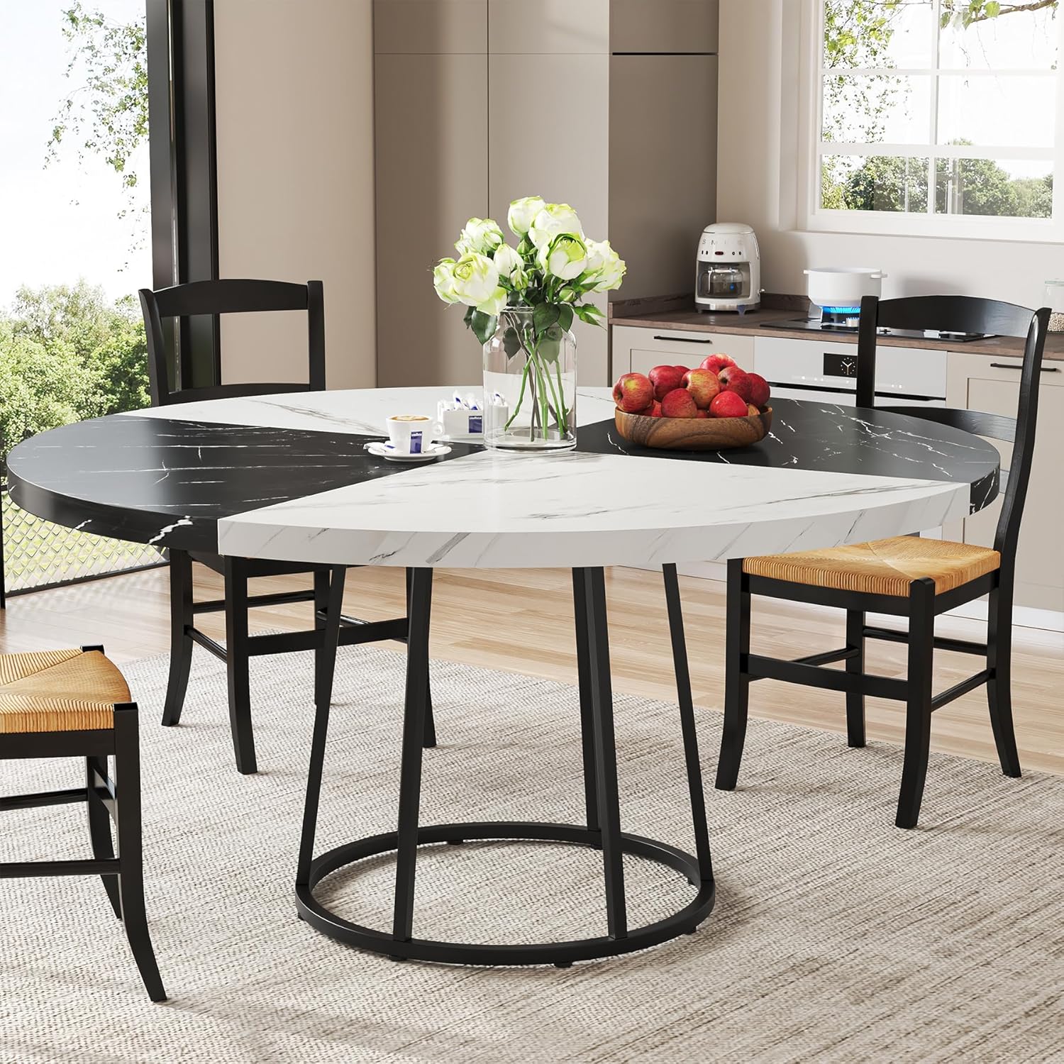 Tribesigns Mesa de comedor de 47 pulgadas para comedor, mesas de comedor redondas para 4 personas con parte superior de mármol sintético, pedestal
