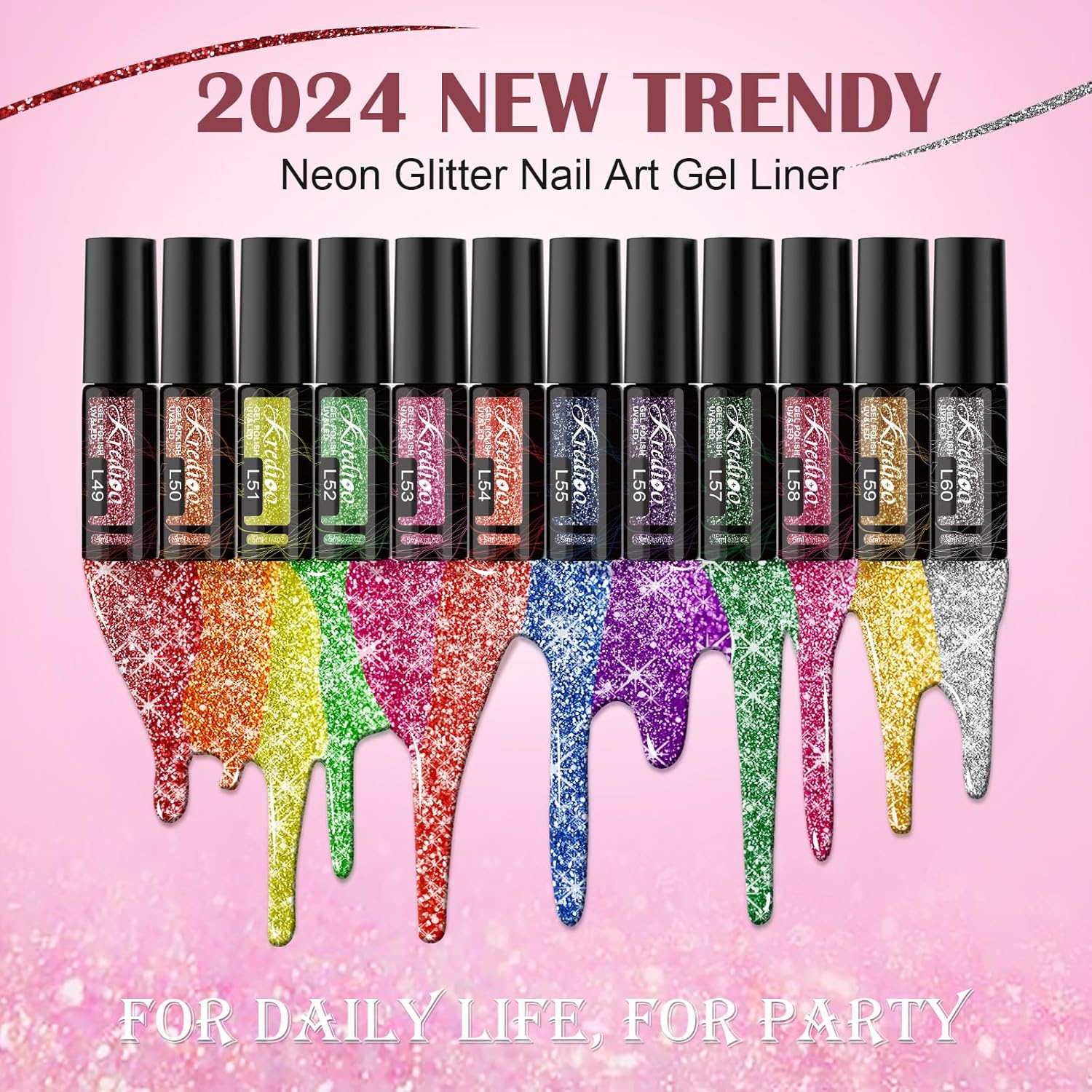Kredioo Esmalte de gel reflectante con purpurina para arte de uñas, esmalte brillante pintado con diamante, 12 colores con lámpara UV, curado, kit