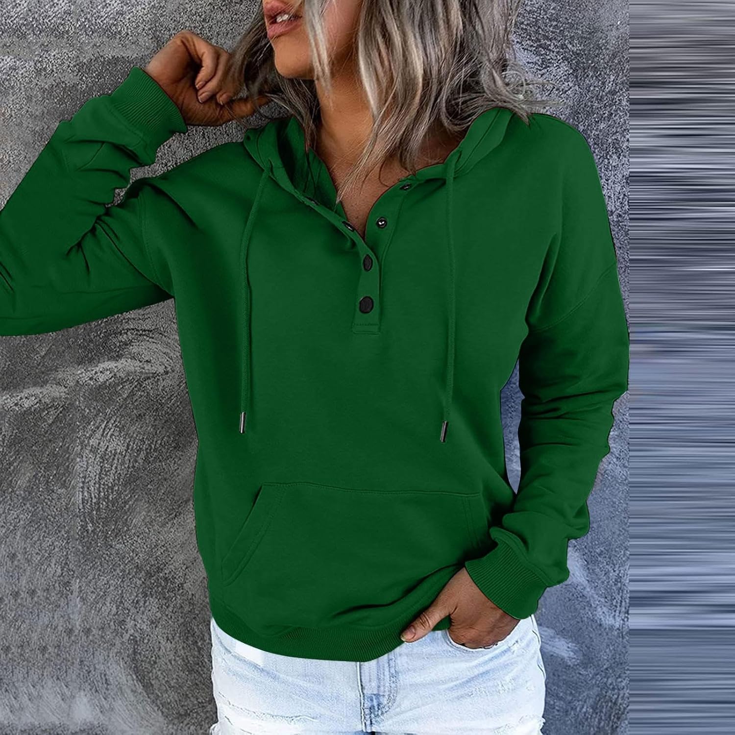 SNKSDGM Sudadera con capucha de manga larga con capucha y media cremallera para mujer, ajuste holgado, de algodón, ropa de otoño