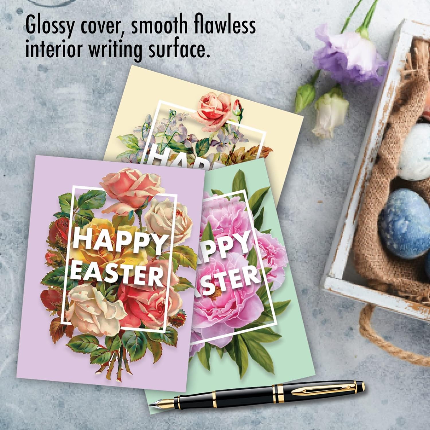 The Best Card Company Juego de 20 tarjetas de Pascua en blanco surtidas de 4 x 5.12 pulgadas con sobres (10 diseños, 2 de cada uno) flores para