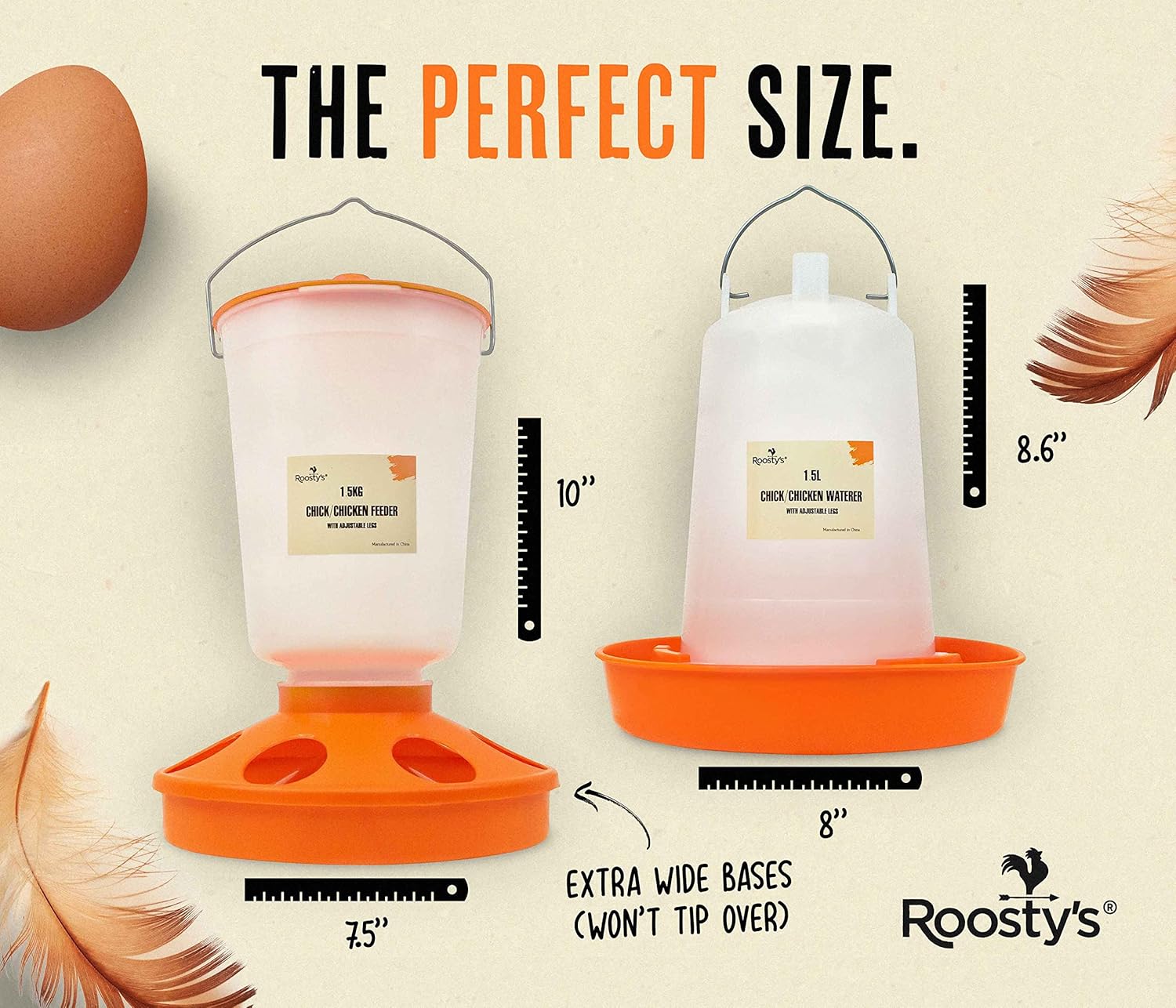 Roosty’s – 2 comederos para pollitos de 3.3 lbs de llenado superior y bebedero para pollos de 1,5 l – Comederos y bebederos de pollo  Comedero