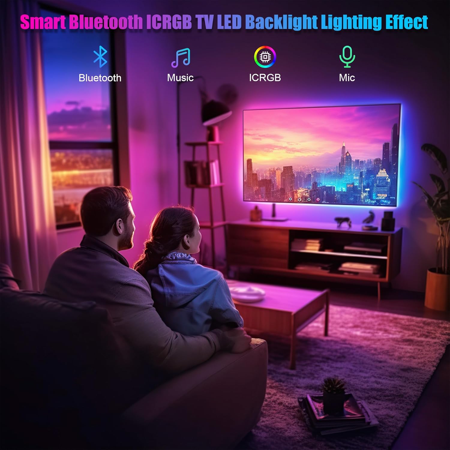 PANGTON VILLA Luces LED para TV de 40 a 60 pulgadas, 10 pies (1 rollo de 10 pies), kit de retroiluminación LED ICRGB para TV con aplicación