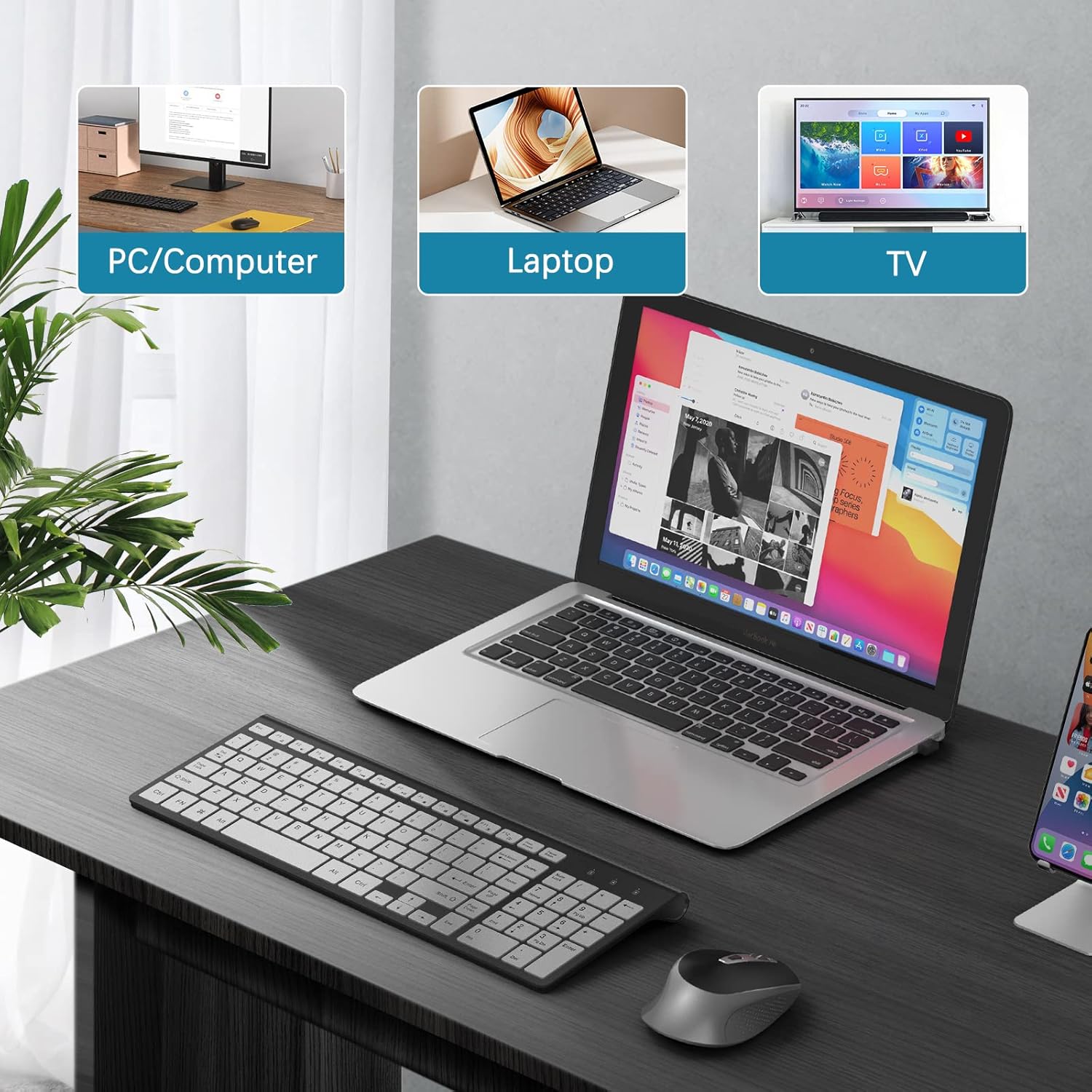 J JOYACCESS – Juego de teclado y mouse inalámbricos elegante y ergonómico de 2.4 G, portátil y cómodo para viajes, compatible con