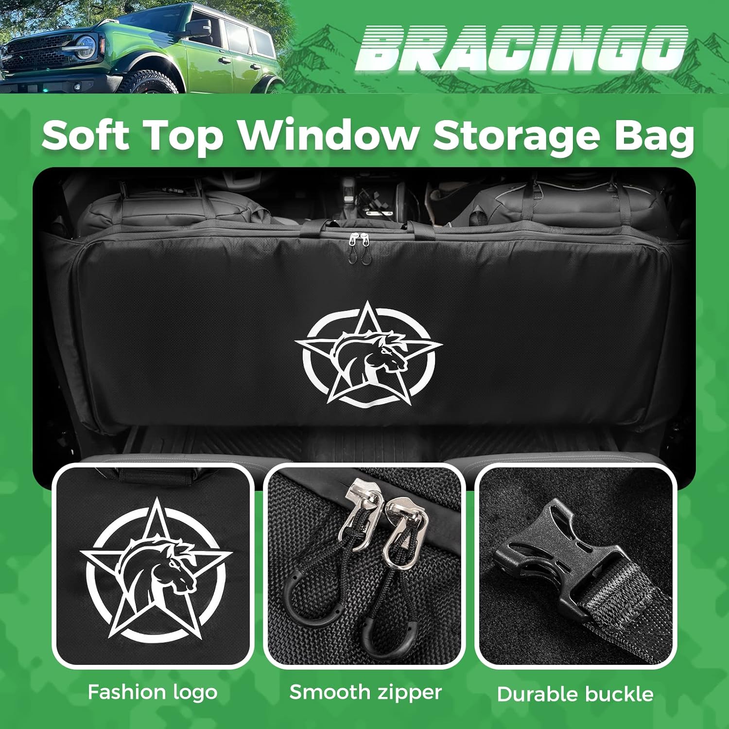Bolsa de almacenamiento para ventana superior suave compatible con Ford Bronco de 4 puertas, parte superior suave 2021 2022, organizador superior