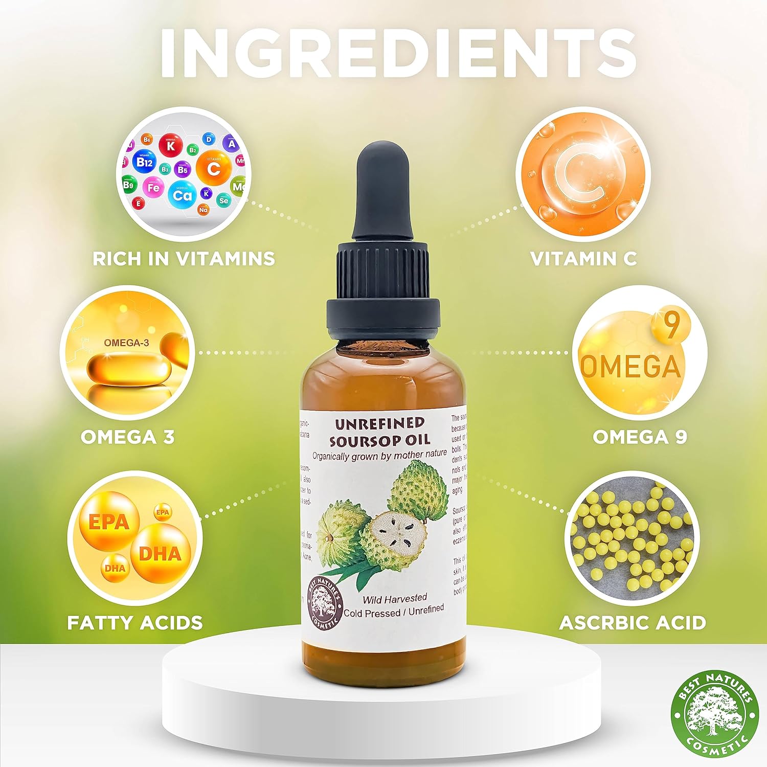 Best Nature’s Cosmetics Aceite de guanábana virgen graviola guanábana (orgánico, sin diluir, sin refinar) (4oz)
