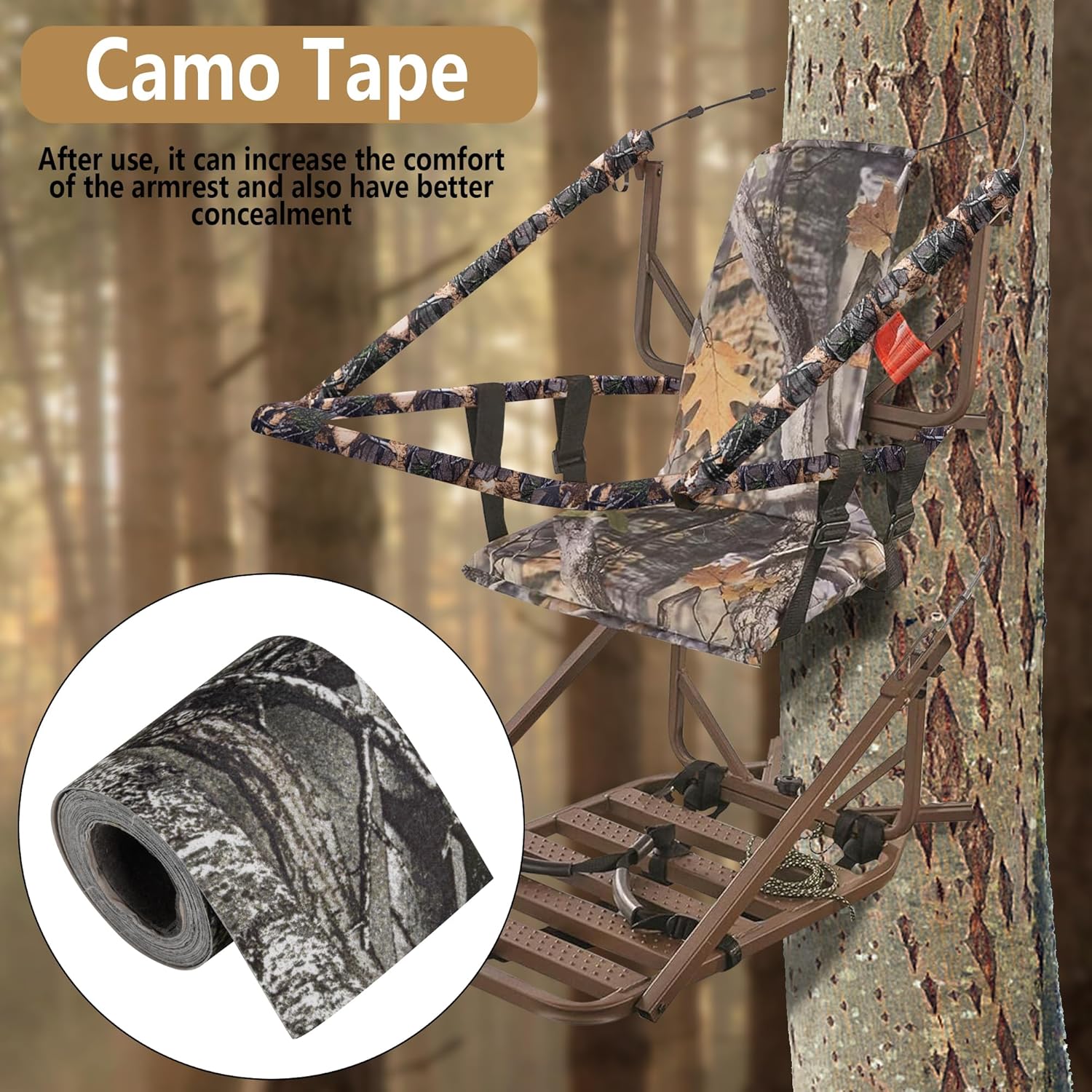 90 Inch Camo Silencing Tape – Self-Adhesive Camouflage Tape – Protective Fabric Camo Tape Wrap for Your Metal Hunting Gear and Accessories