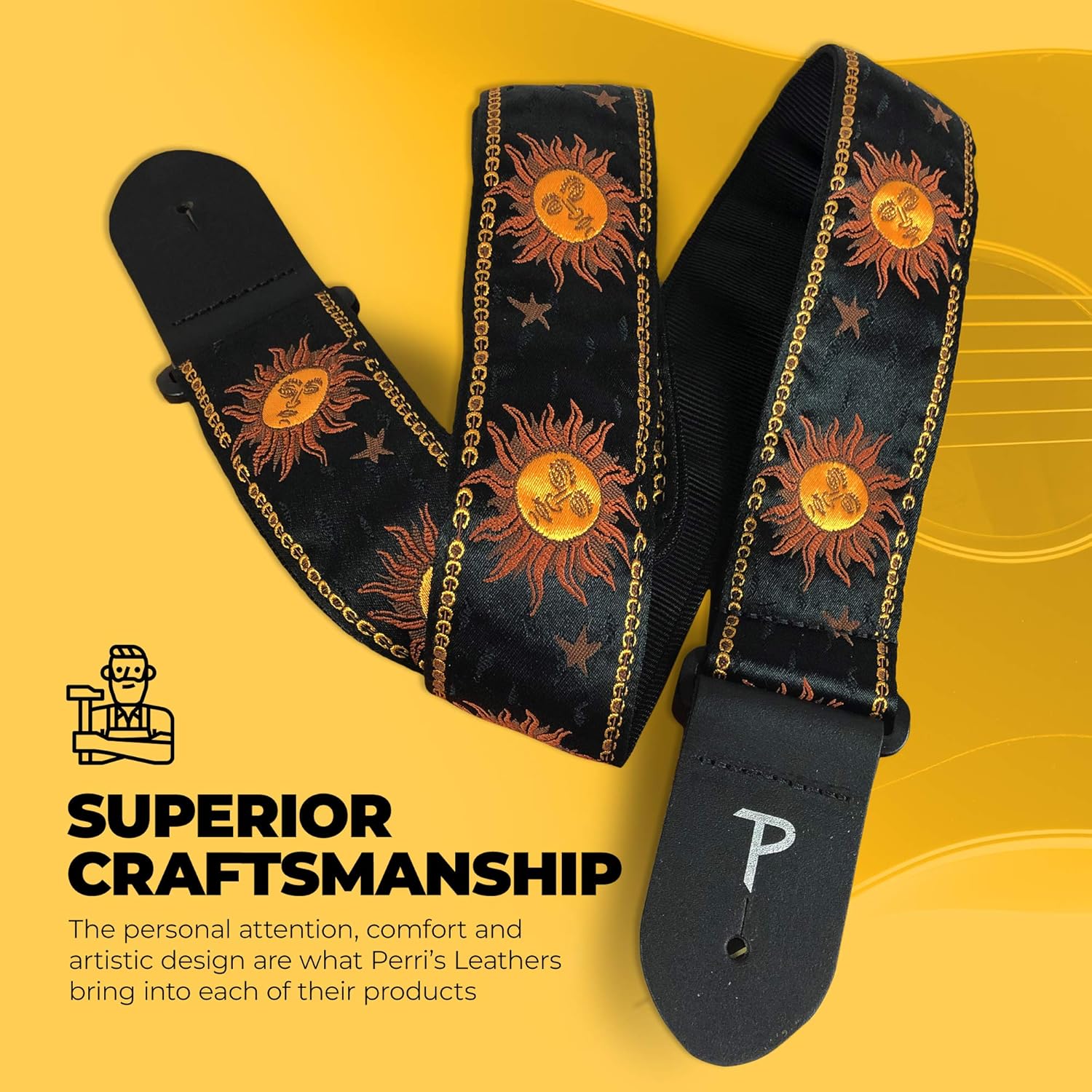 Perri’s Leathers Ltd. – Correa de guitarra – Jacquard – Ajustable – Para guitarras acústicasbajaseléctricas – Hecho en Canadá
