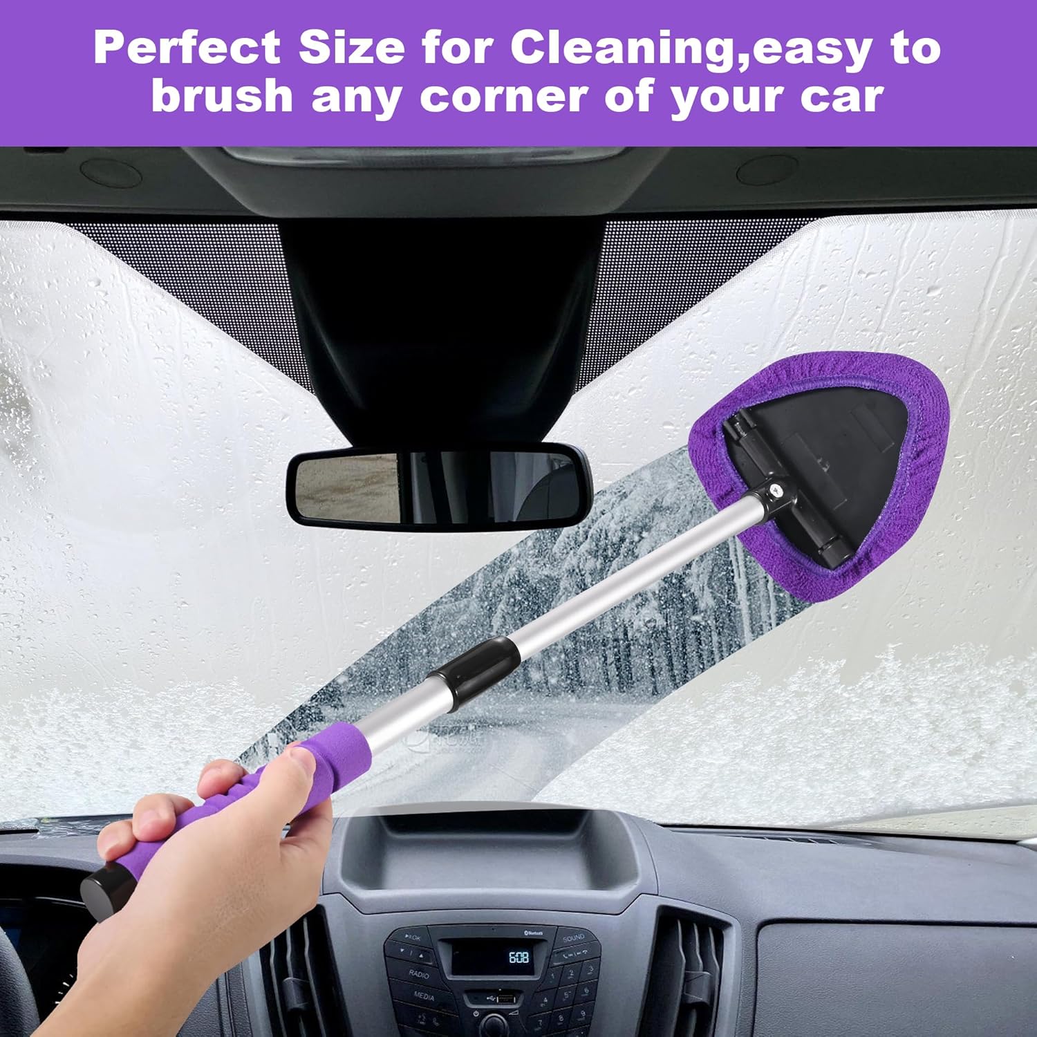 Xindell – Limpiador de ventanas de 24 pulgadas con 4 almohadillas de microfibra, capó extensible, limpiador de cristales de coche, mango de esponja