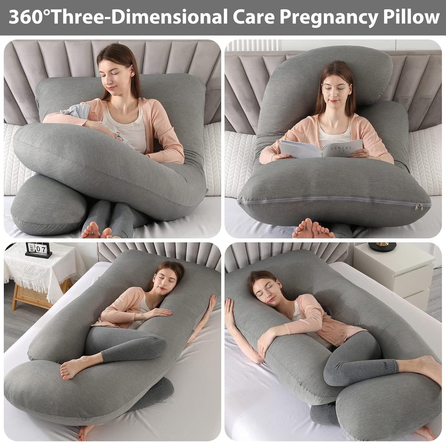 BATTOP Almohadas de embarazo con funda de enfriamiento, almohada corporal de maternidad para dormir, soporte para espalda, caderas, piernas, vientre