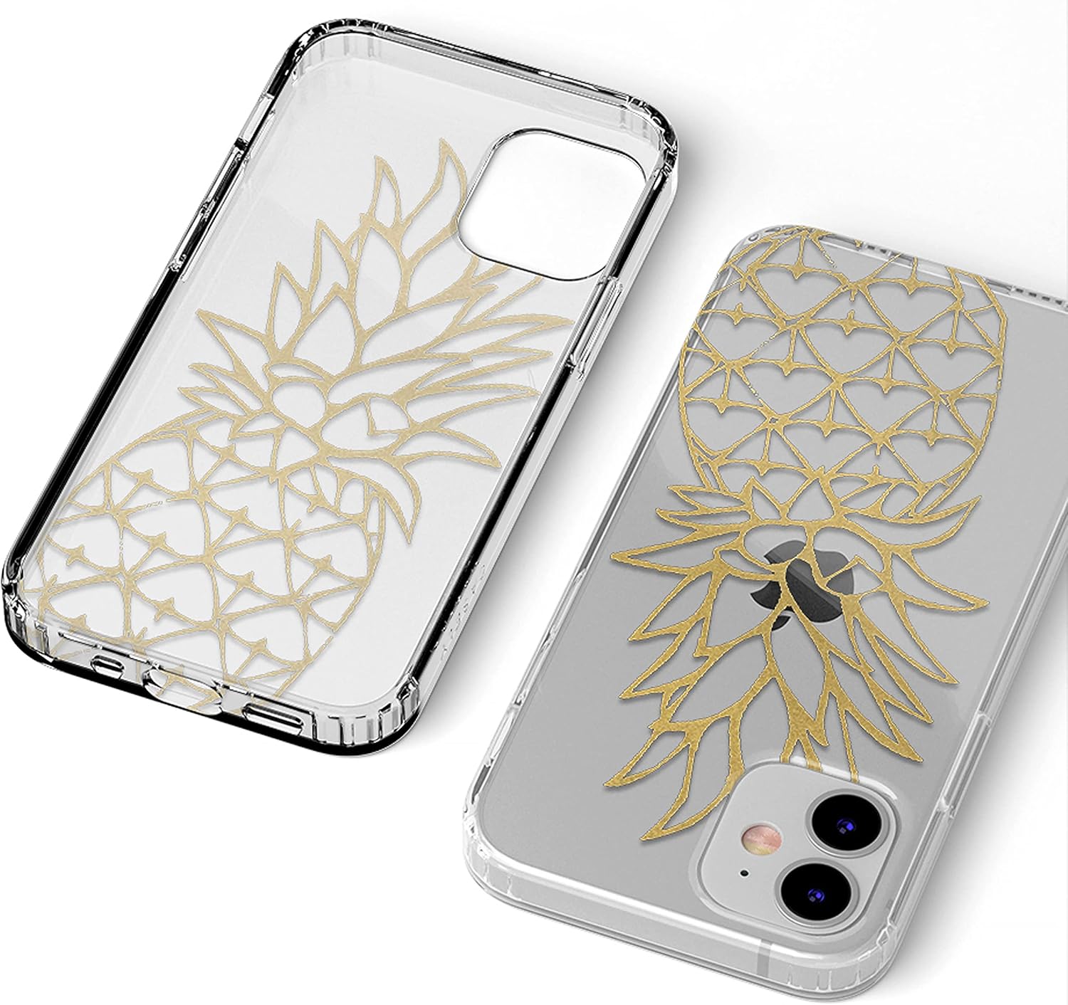 Casely Funda para iPhone 11  Carcasa rígida transparente de piña dorada brillante