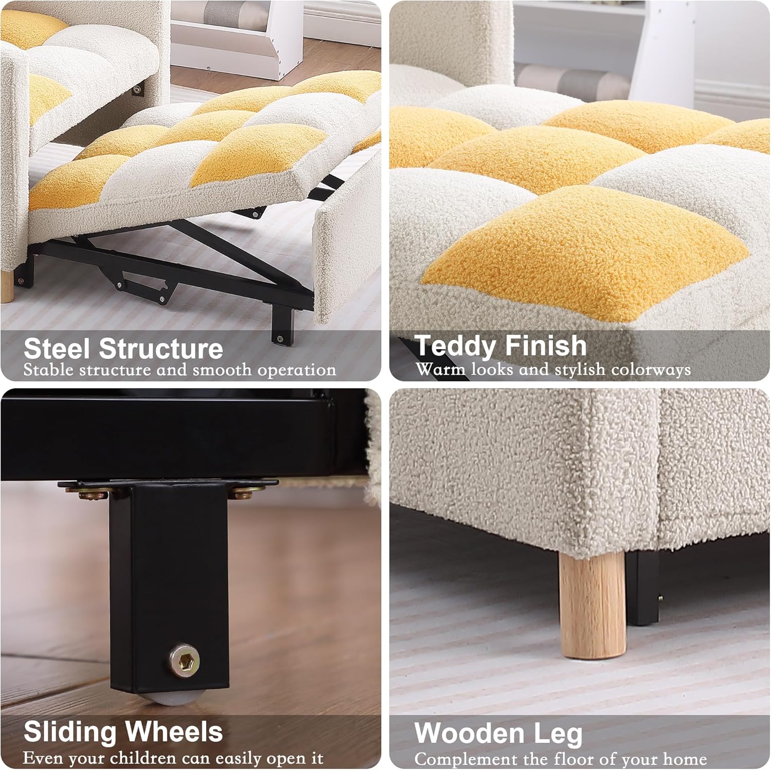 Silla de cama convertible multifuncional, tela de peluche, ajustable, sofá cama extraíble individual con lumbar, para estudio, dormitorio,