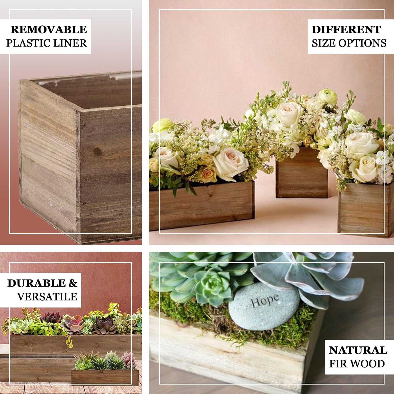 Efavormart – Caja rectangular de madera rectangular de 18 x 6 pulgadas, color marrón natural, cajas de madera rústica con forro de plástico para