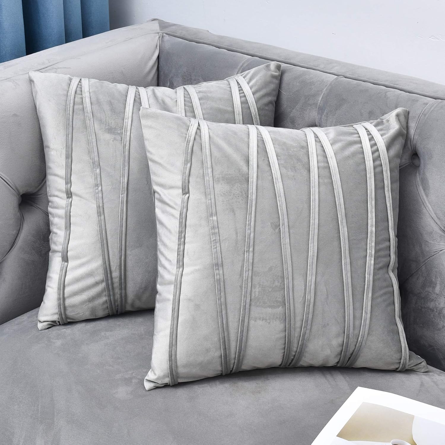 Juego de 2 fundas cuadradas de almohada de terciopelo suave y color liso, para otoño e invierno, funda de almohada decorativa para sillón, 02-gris